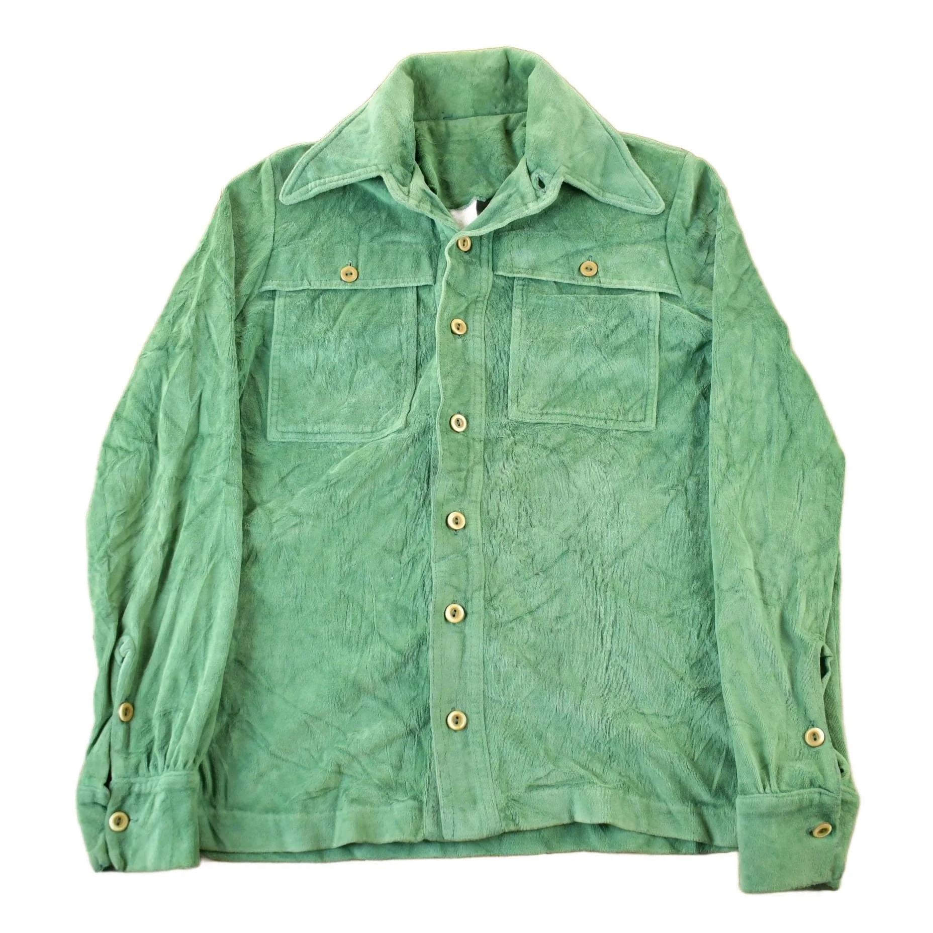 True Vintage 1970s Velour Style Button Up Shirt Men's Medium