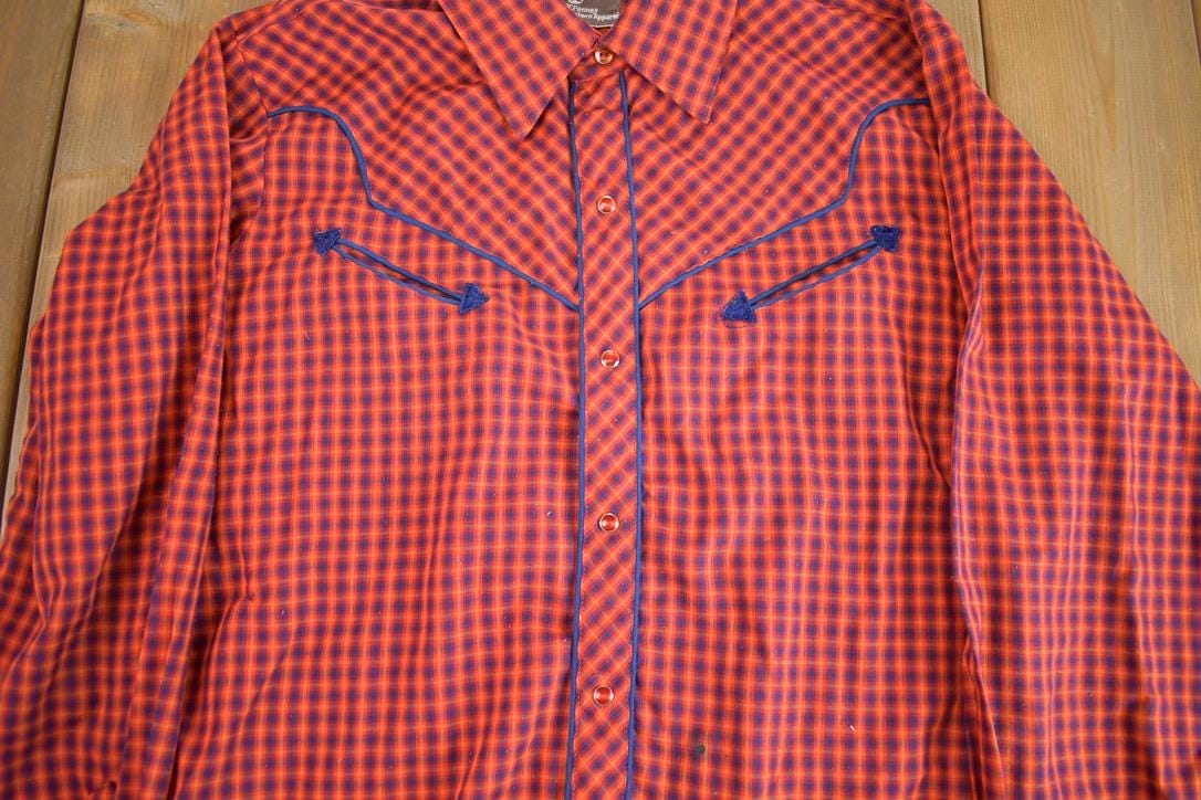 True Vintage 1980s JCPenny Western Apparel Western Cowboy Long Tail Button Up Shirt Men's XL - Image 4