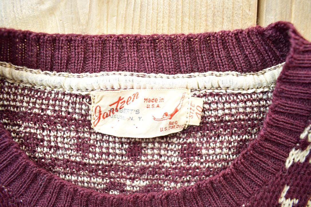 Vintage 1940s Jantzen Reindeer Knit Crewneck Sweater - Image 4