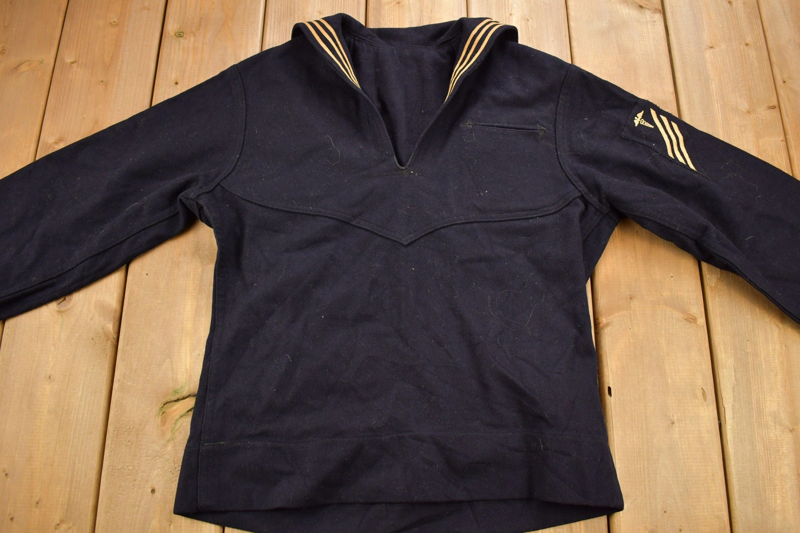 Vintage 1940s Navy Naval Wool Sweater Men's Small - Image 3