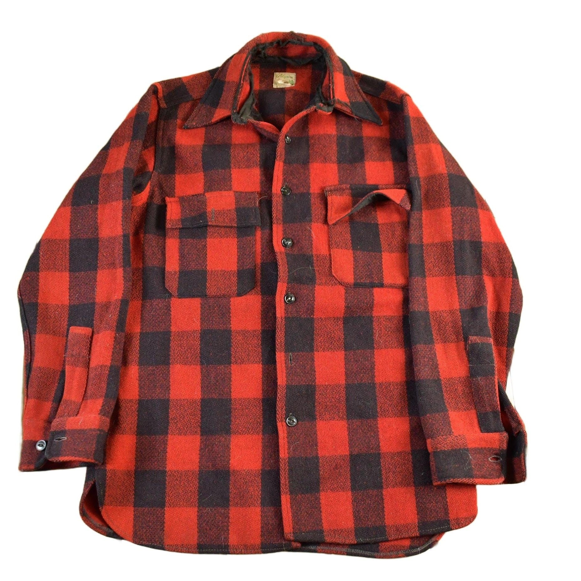Vintage 1940s Pilgrim Wool Buffalo Plaid Button Up Shirt Men's Large