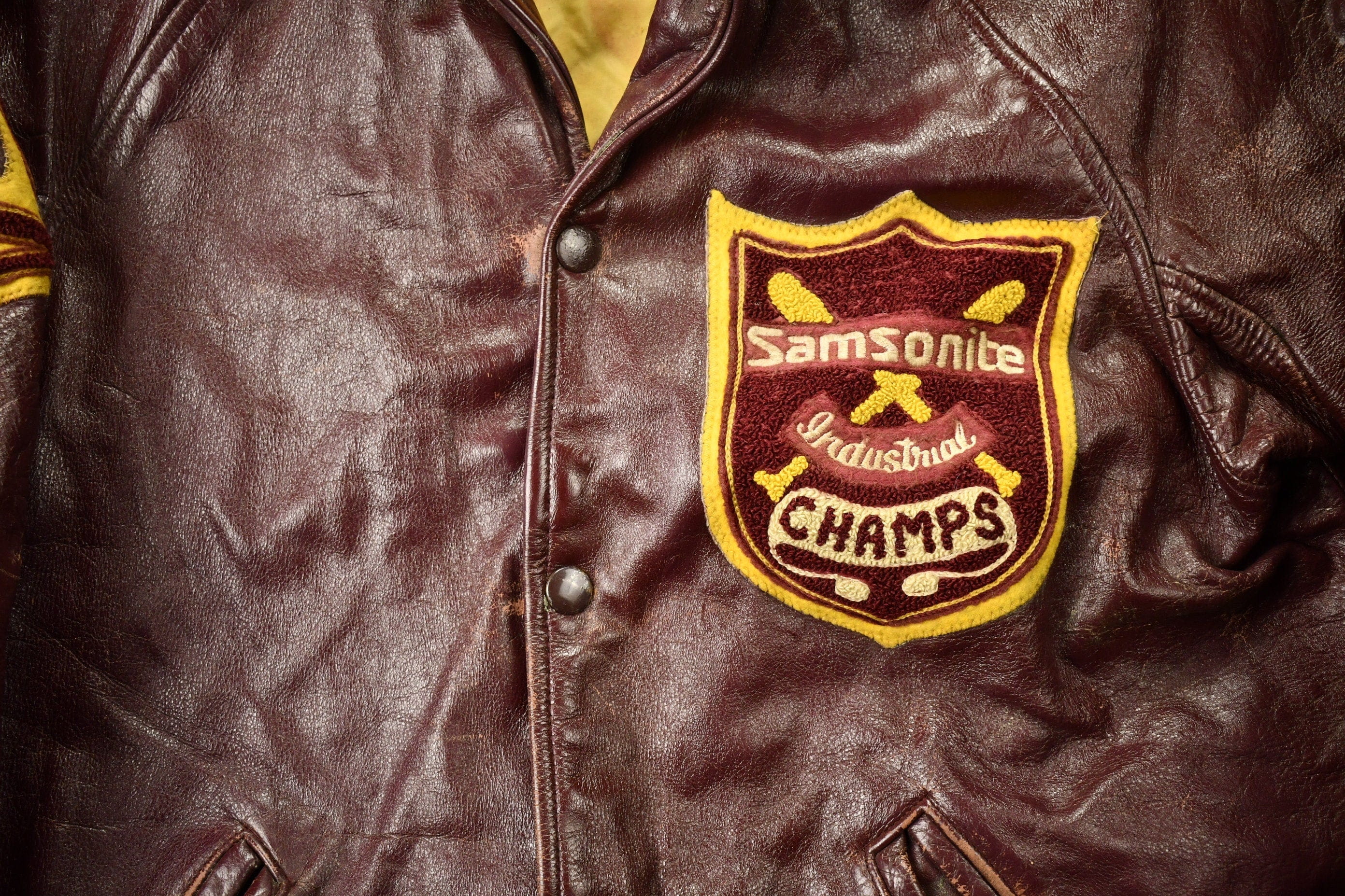Vintage 1940s Samsonite Horsehide Varsity Jacket Industrial Champs Leather Jacket Men's Small - Image 3