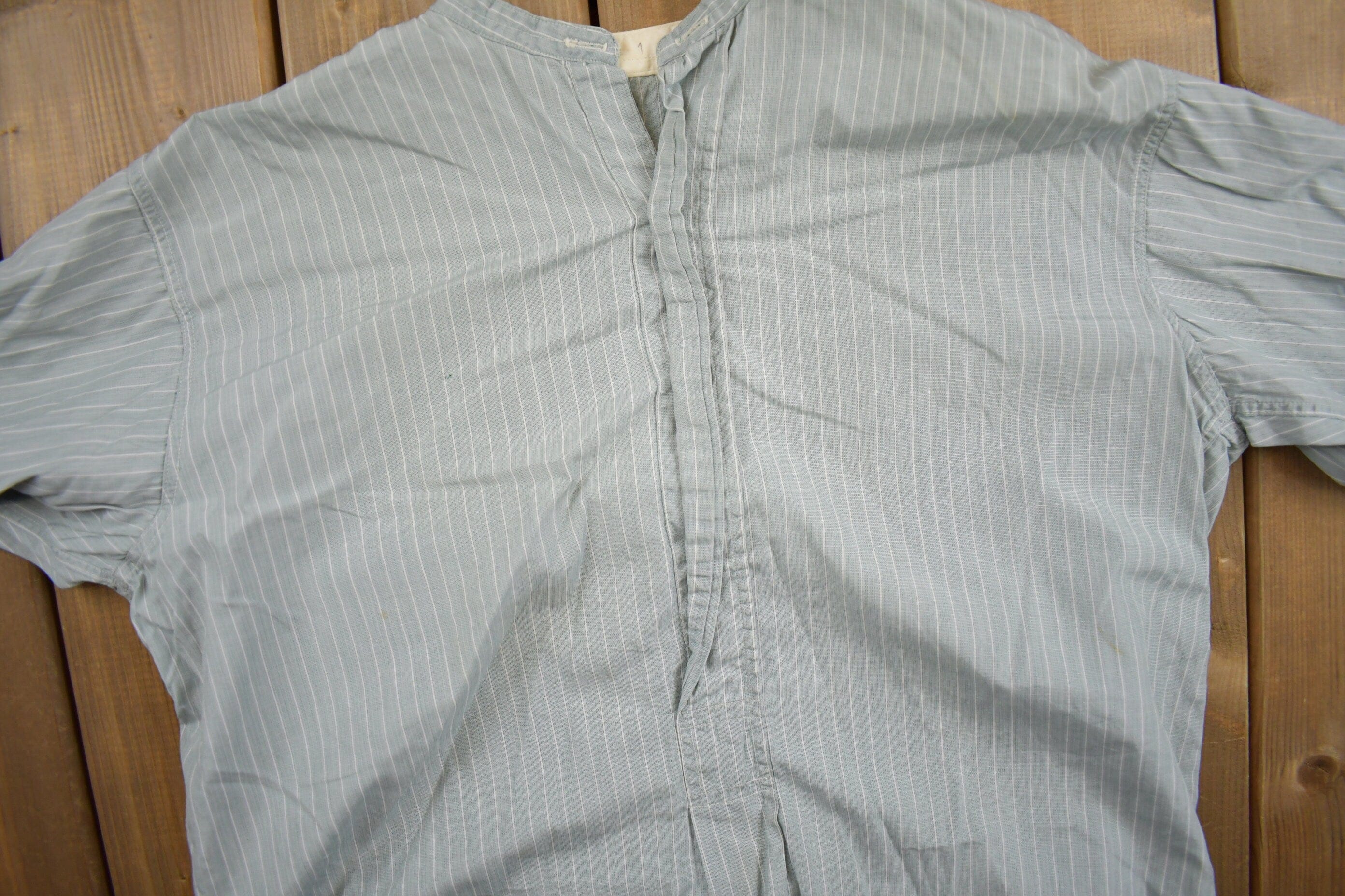 Vintage 1940s Striped Work Wear Shirt Men's Medium - Image 3