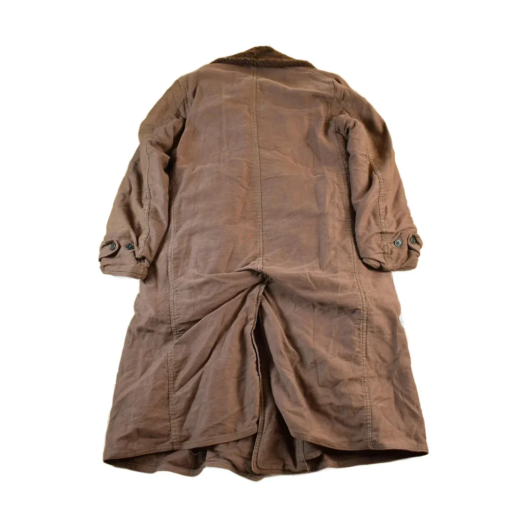 Vintage 1940s U.S. Military Mackinaw WW2 Double Breasted Shearling Long Coat Men's Large - Image 2