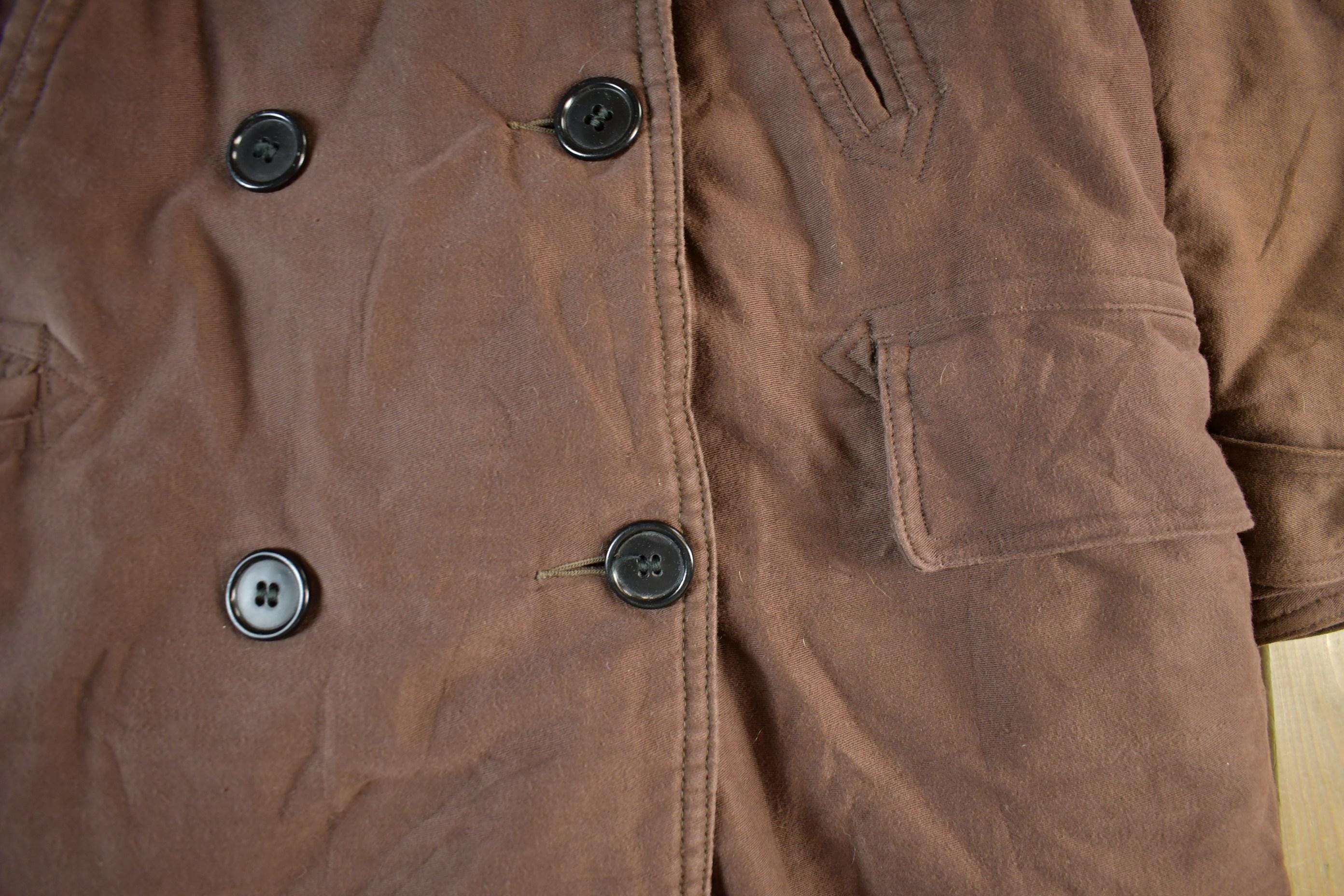 Vintage 1940s U.S. Military Mackinaw WW2 Double Breasted Shearling Long Coat Men's Large - Image 3