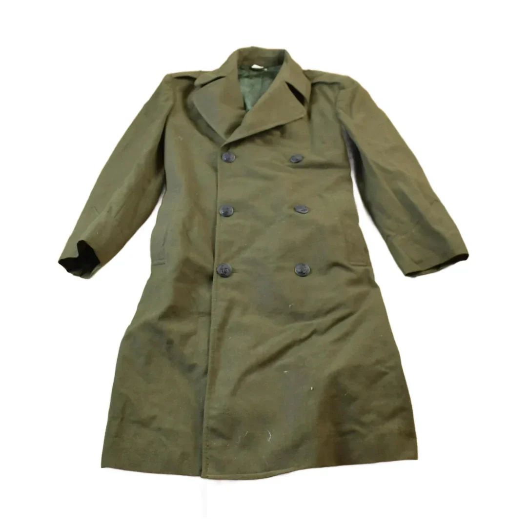 Vintage 1940s World War 2 Military Button Up Wool Overcoat