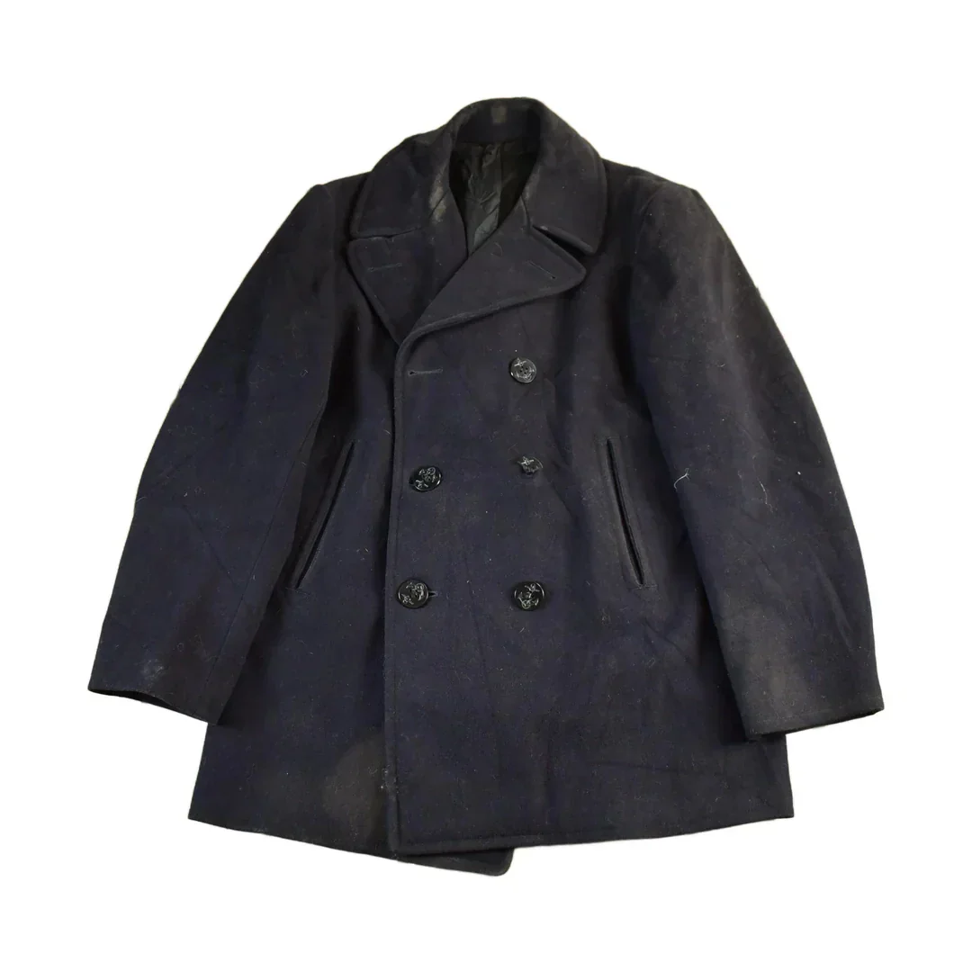 Vintage 1940s WW2 Era Naval Wool Coat Men's Small