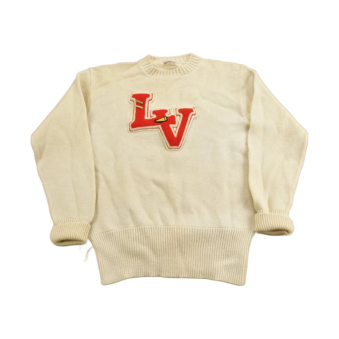 Vintage 1950s 100% Wool Collegiate Varsity Style Knit Sweater "LV" True Vintage Made In USA