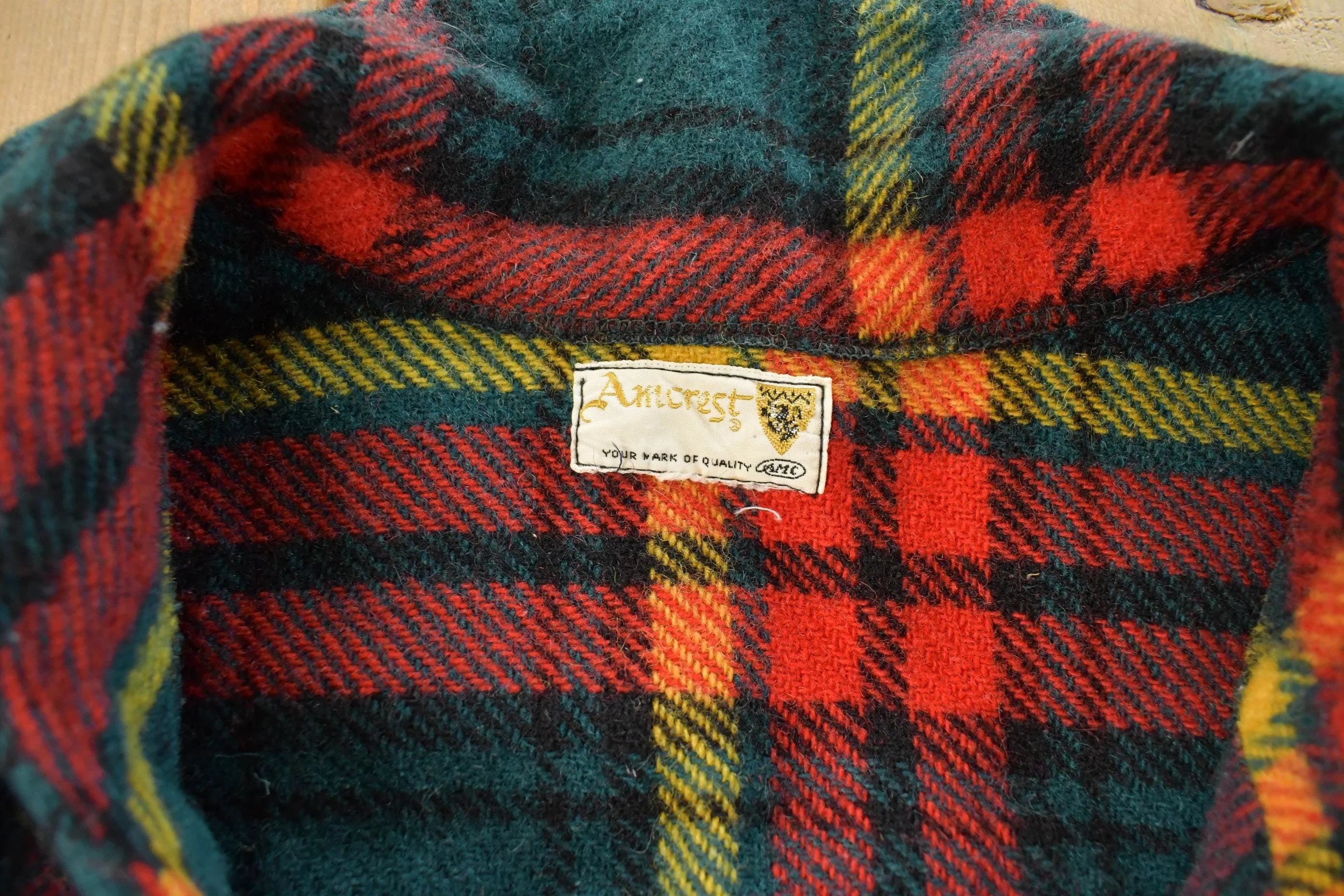 Vintage 1950s Amcrest Tartan Plaid Rangers Pullover Button Up Wool Shirt Men's Medium - Image 4
