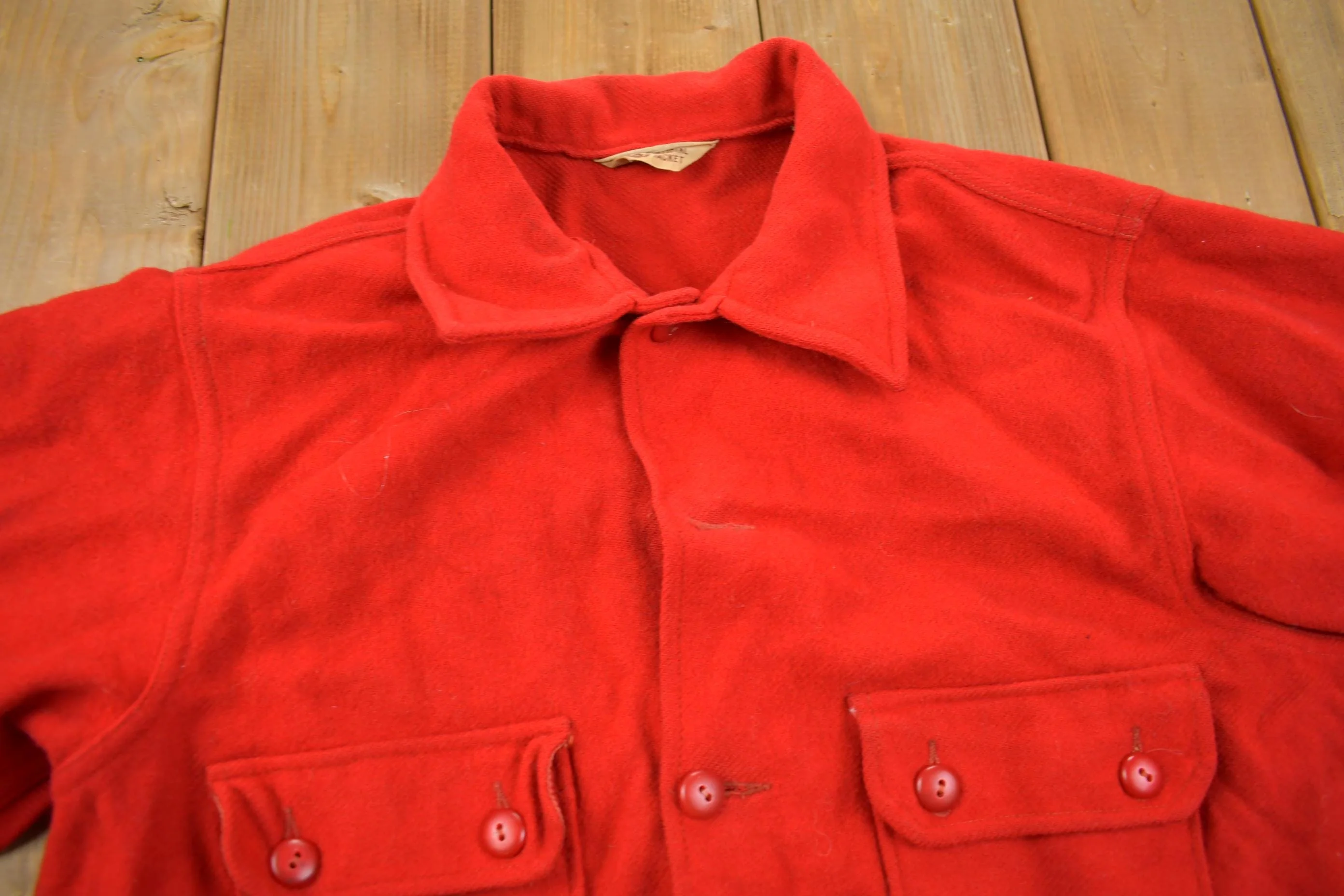 Vintage 1950s Boy Scouts Of America Red Wool Button Up Shirt Men's Large - Image 3