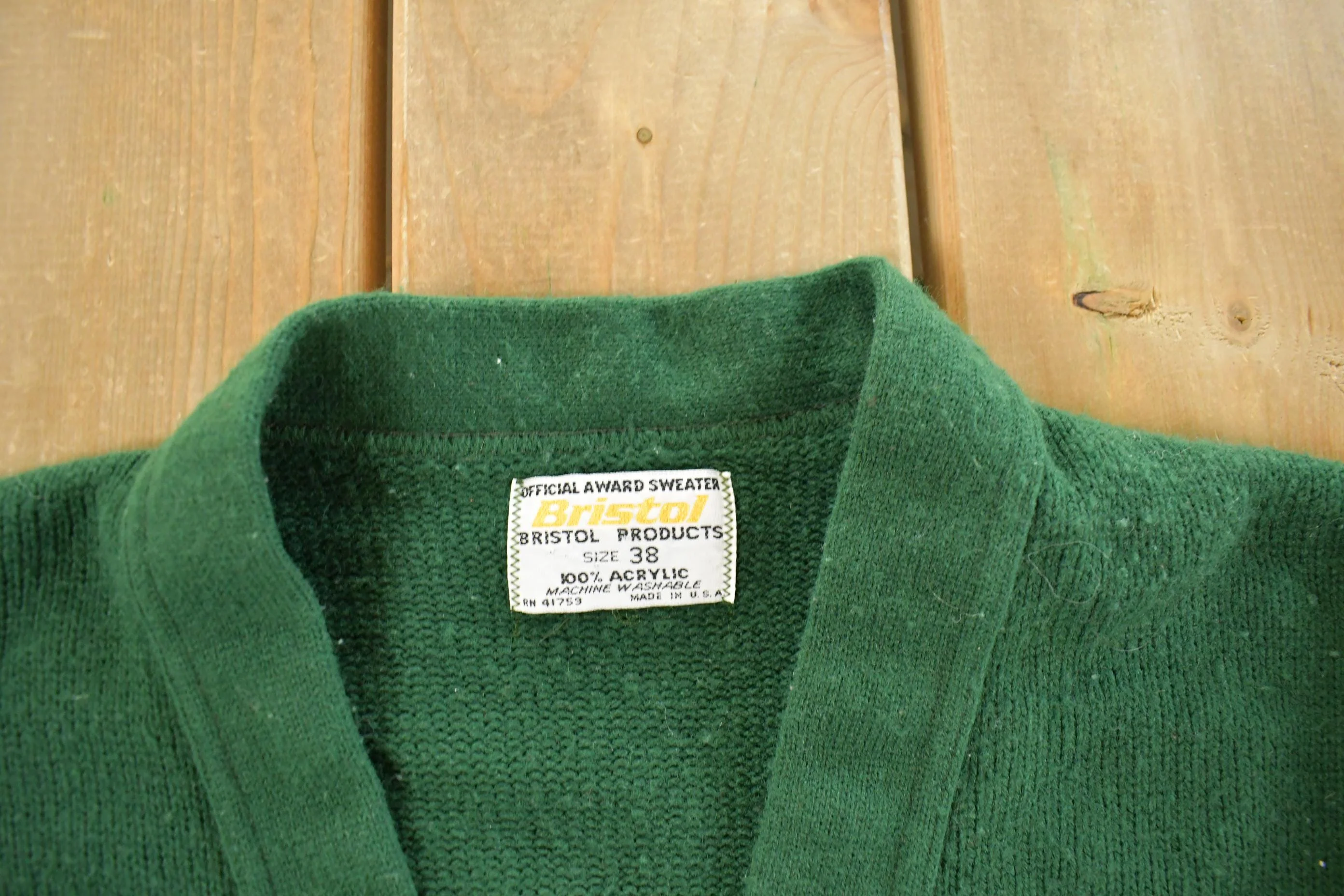 Vintage 1950s Bristol Collegiate Sportswear Knit Cardigan Sweater Men's Medium - Image 4