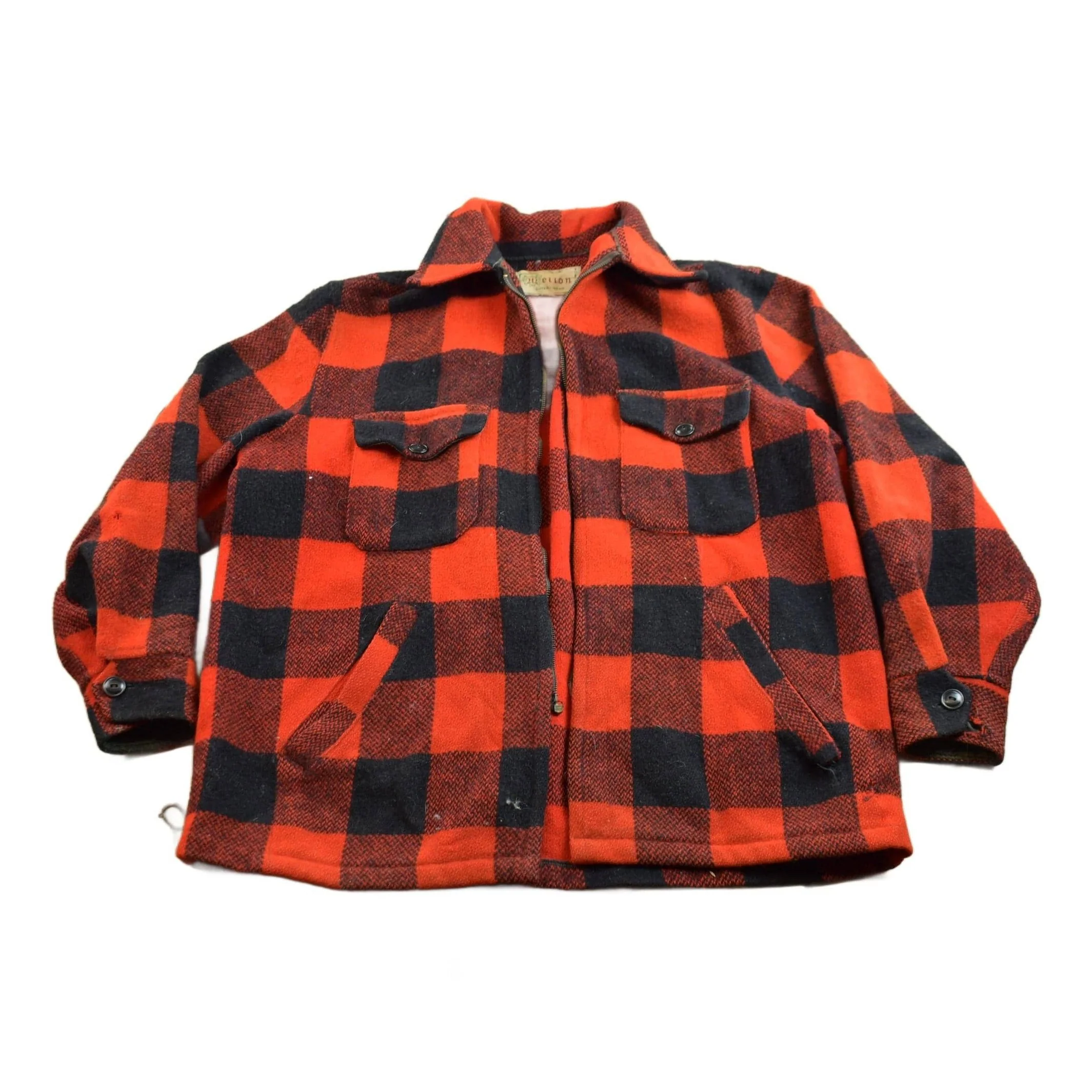 Vintage 1950s Buffalo Plaid Wool Button Up Shirt Back Vent Men's Large