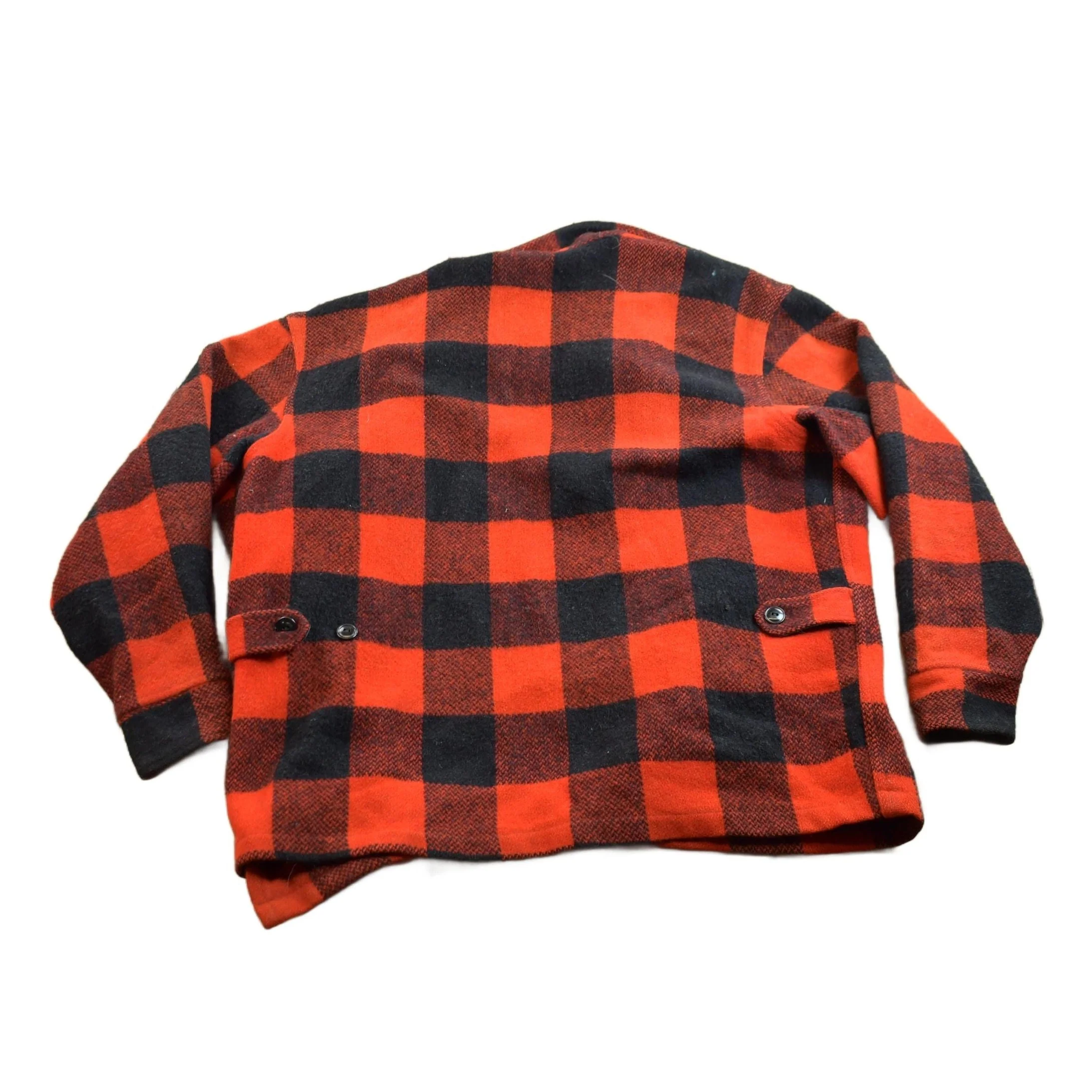 Vintage 1950s Buffalo Plaid Wool Button Up Shirt Back Vent Men's Large - Image 2