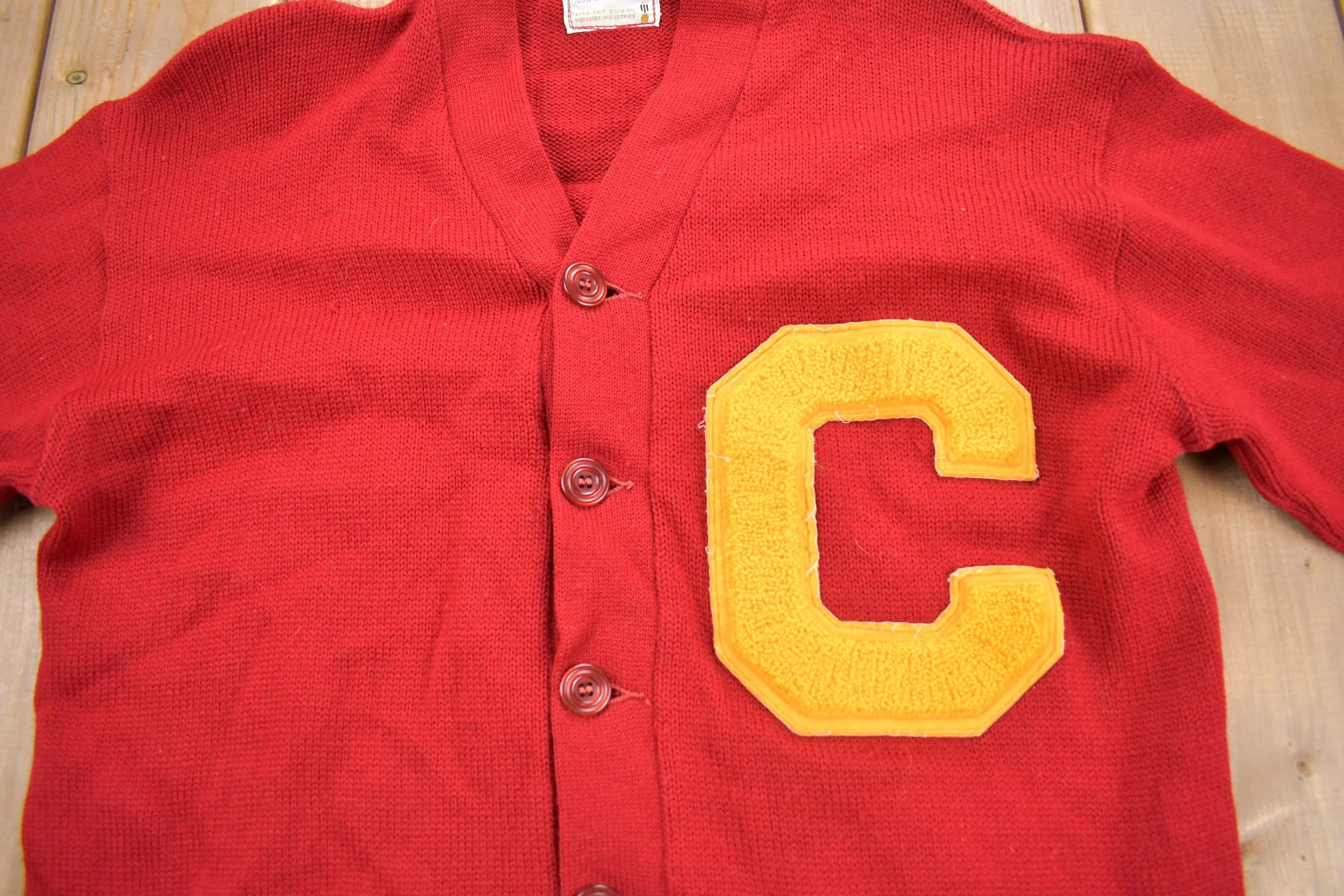 Vintage 1950s Collegiate Knit Cardigan Sweater Men's Medium - Image 3