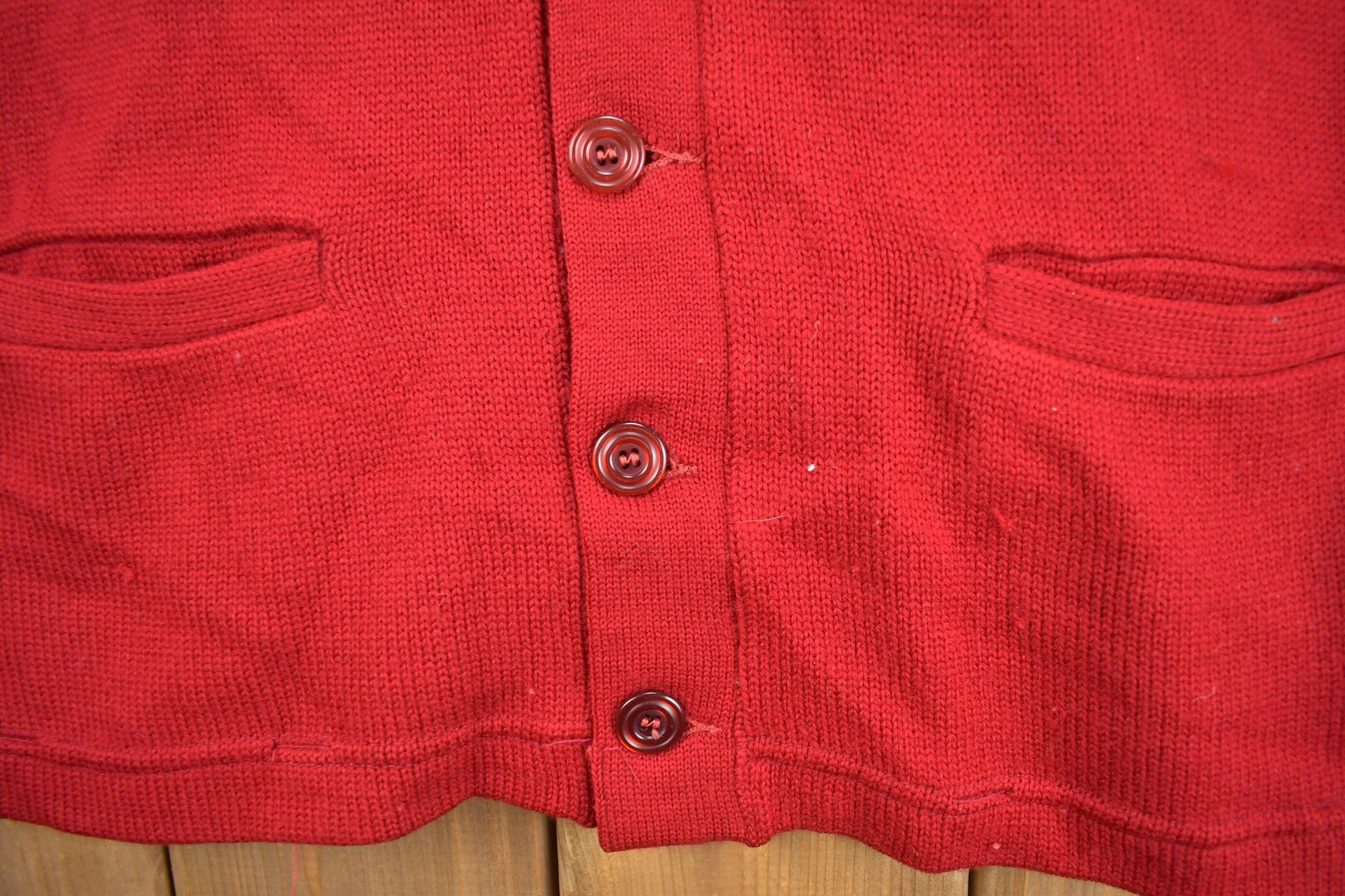 Vintage 1950s Collegiate Knit Cardigan Sweater Men's Medium - Image 4