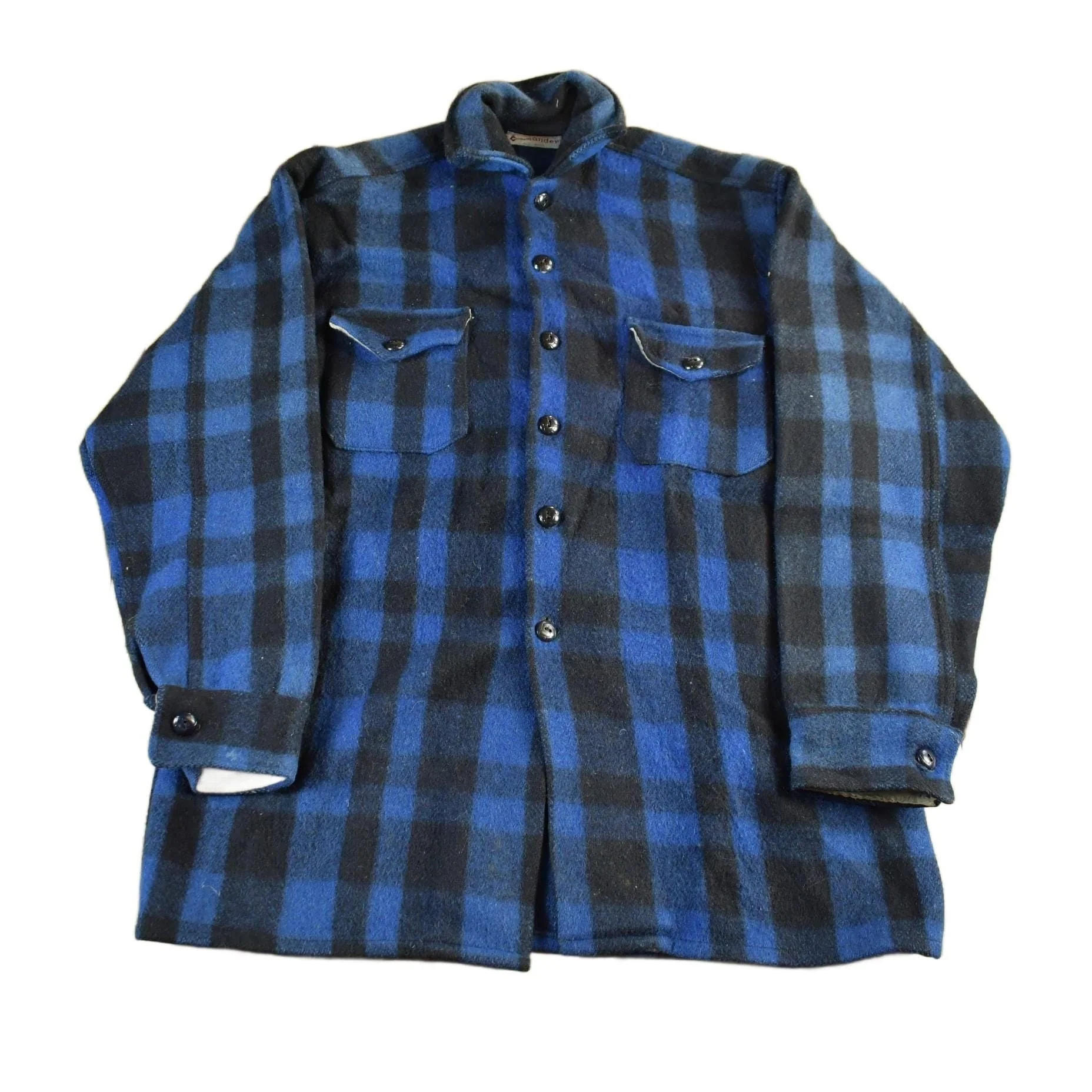 Vintage 1950s Commander Plaid Wool Button Up Shirt Jacket Men's L