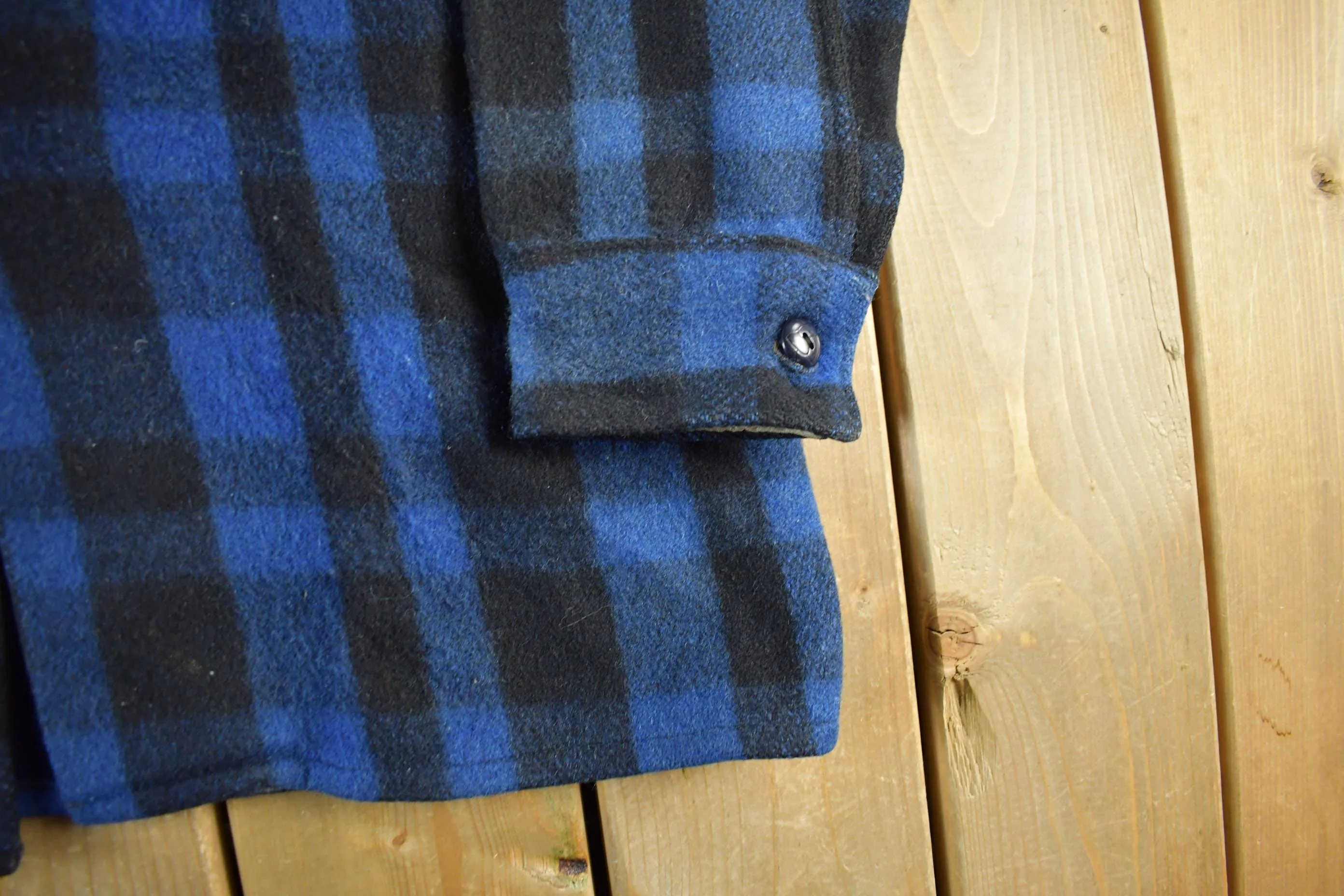 Vintage 1950s Commander Plaid Wool Button Up Shirt Jacket Men's L - Image 3