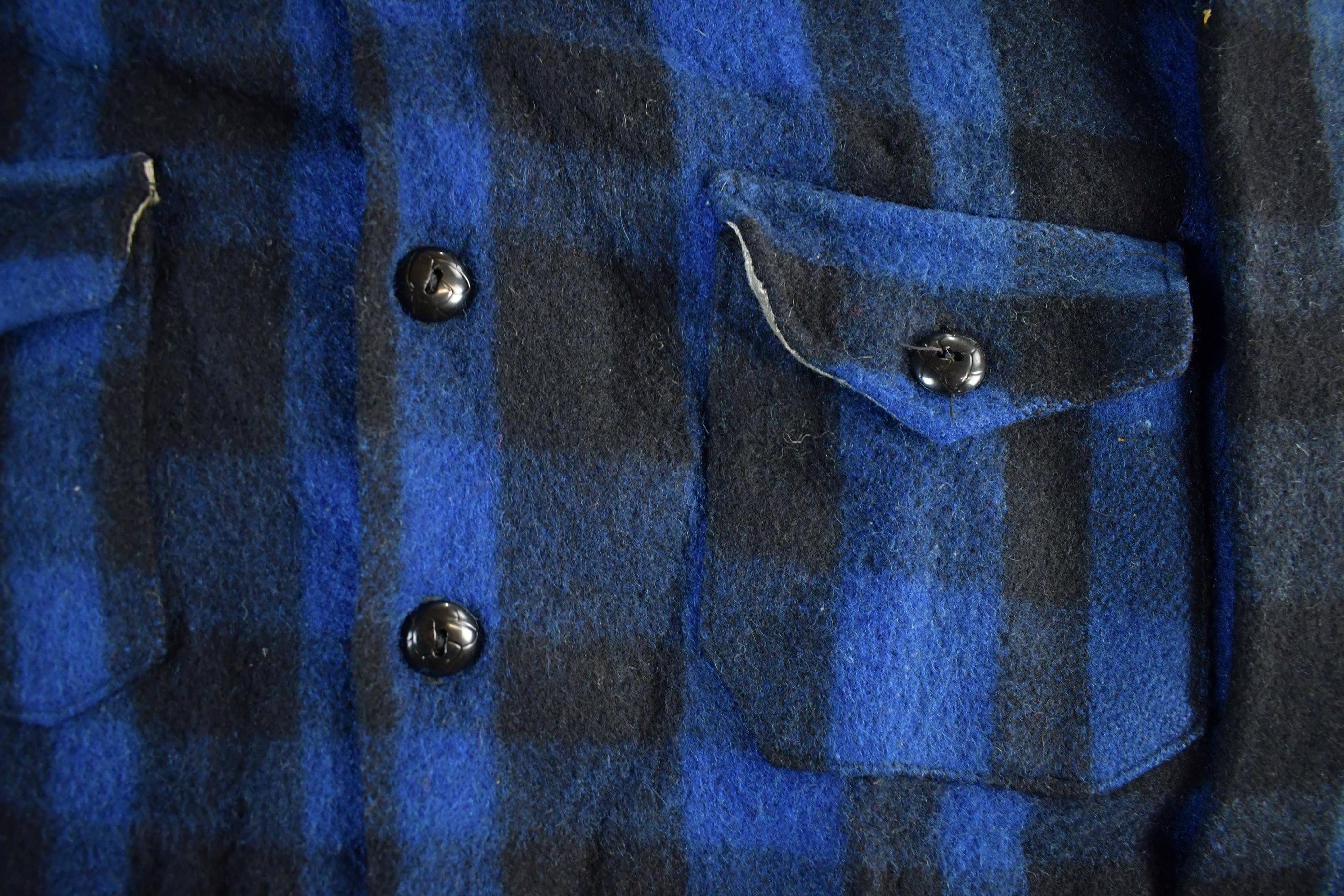 Vintage 1950s Commander Plaid Wool Button Up Shirt Jacket Men's L - Image 4