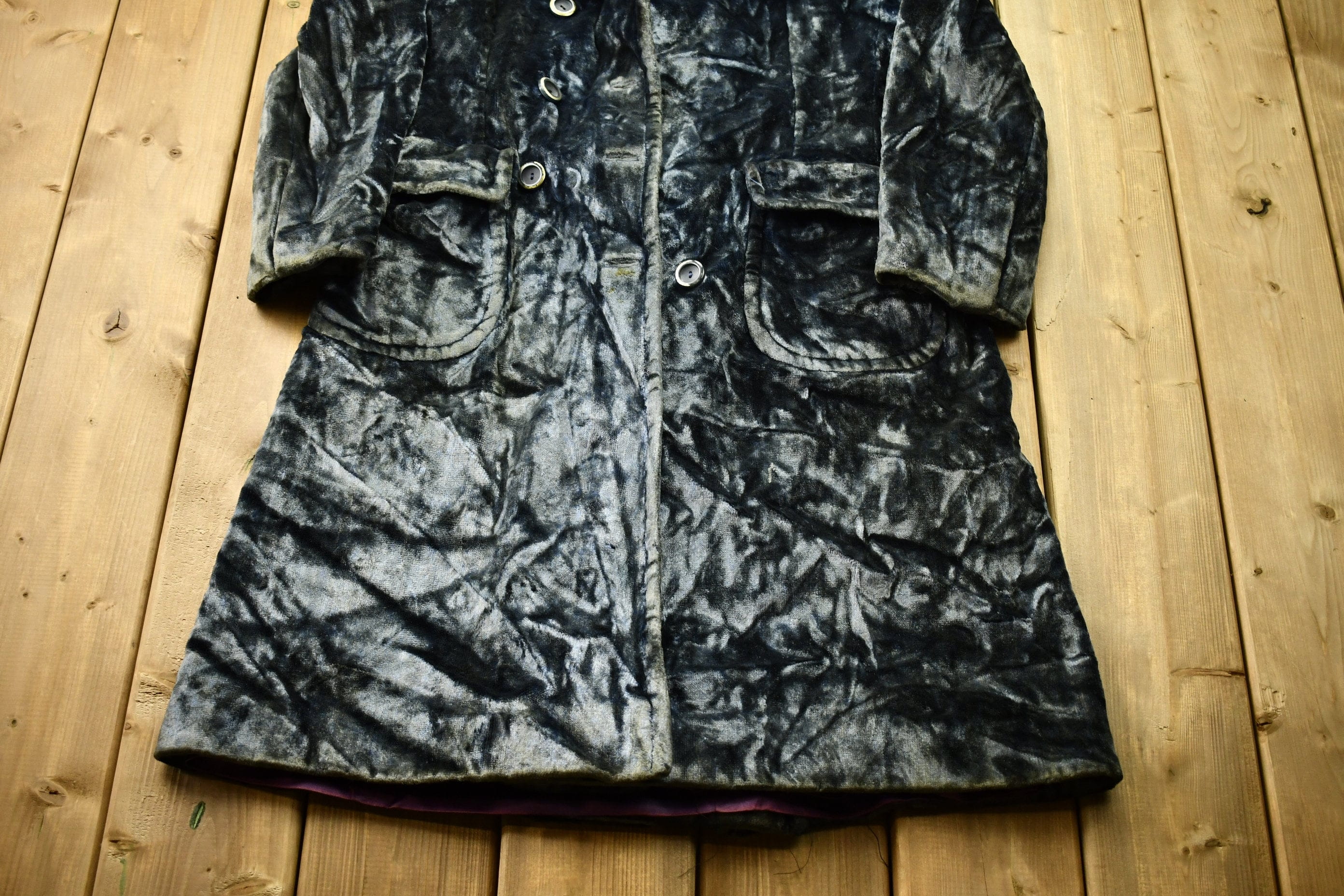 Vintage 1950s Crushed Velvet Union Made Trench Coat Men's Small - Image 4