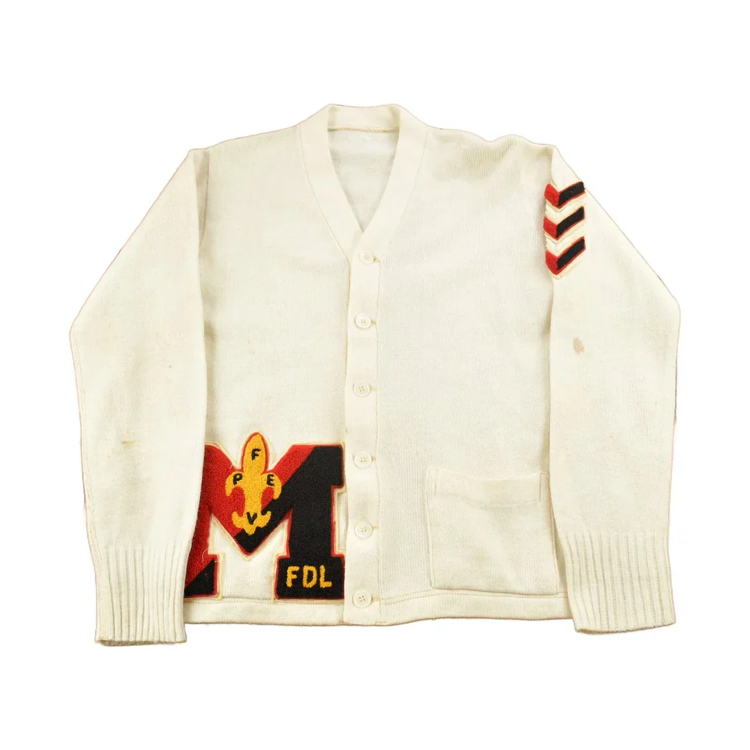 Vintage 1950s FDL Embroidered Collegiate Cardigan Sweater Men's Medium