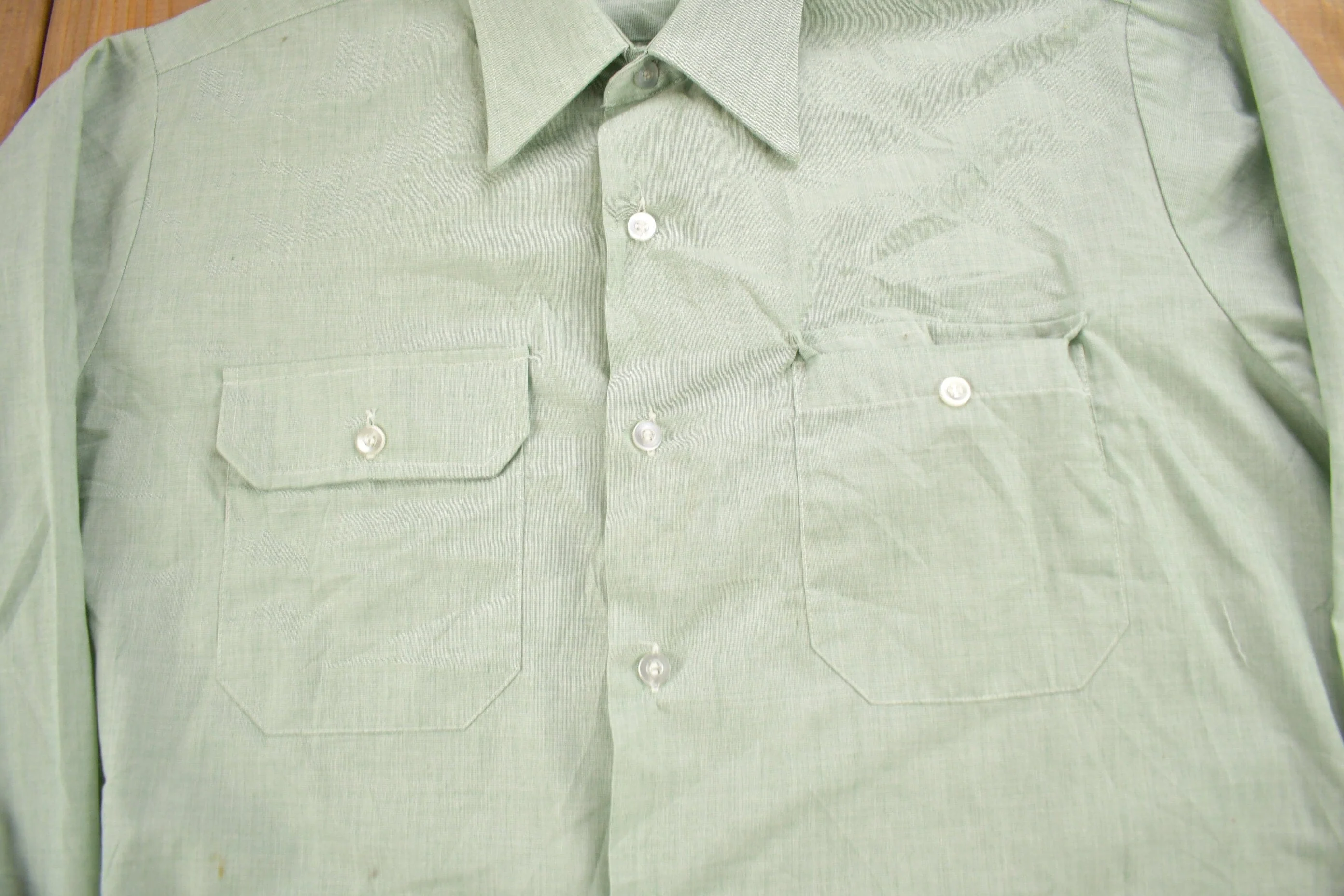 Vintage 1950s Flying Cross Perma Press Broadcloth Blank Button Up Shirt Men's XL - Image 3