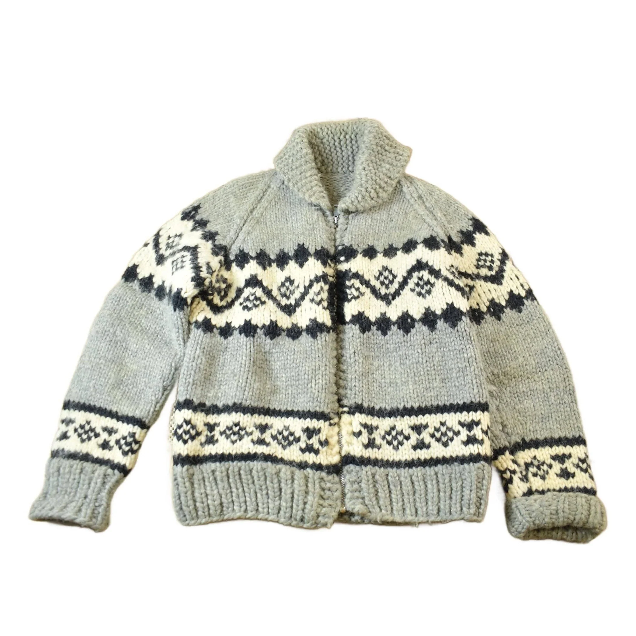 Vintage 1950s Hand-Knit Grey Cowichan Sweater Men's M