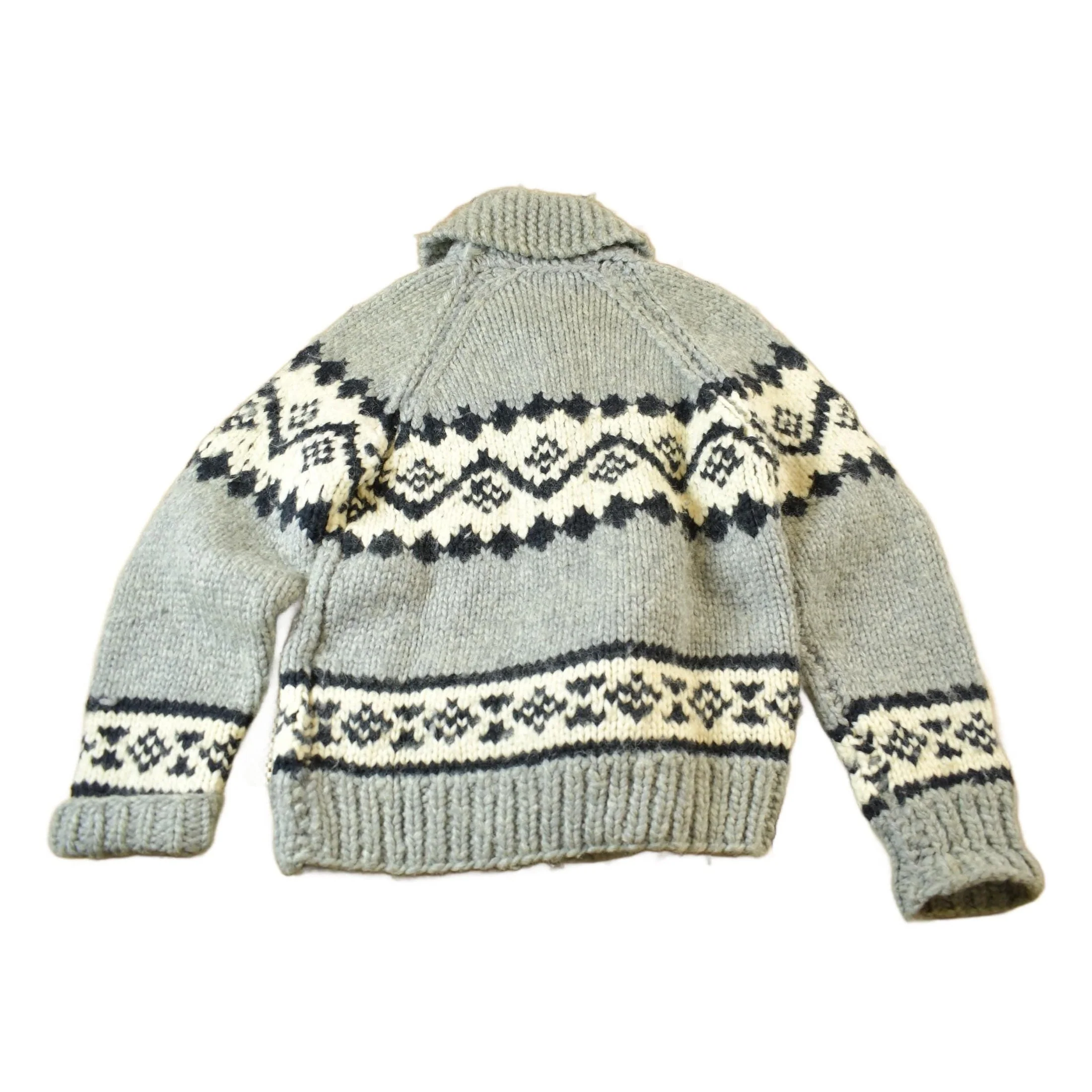 Vintage 1950s Hand-Knit Grey Cowichan Sweater Men's M - Image 2