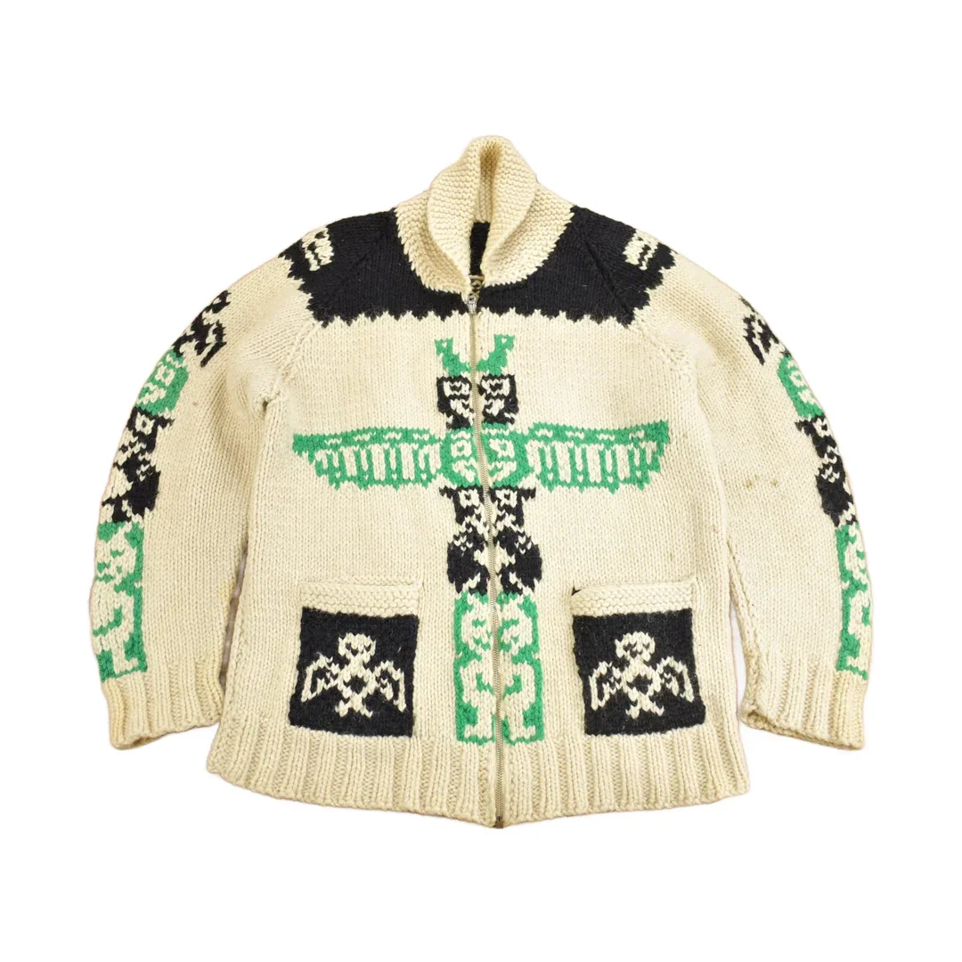 Vintage 1950s Hand-Knit Totem Pole Cowichan Sweater Men's Medium