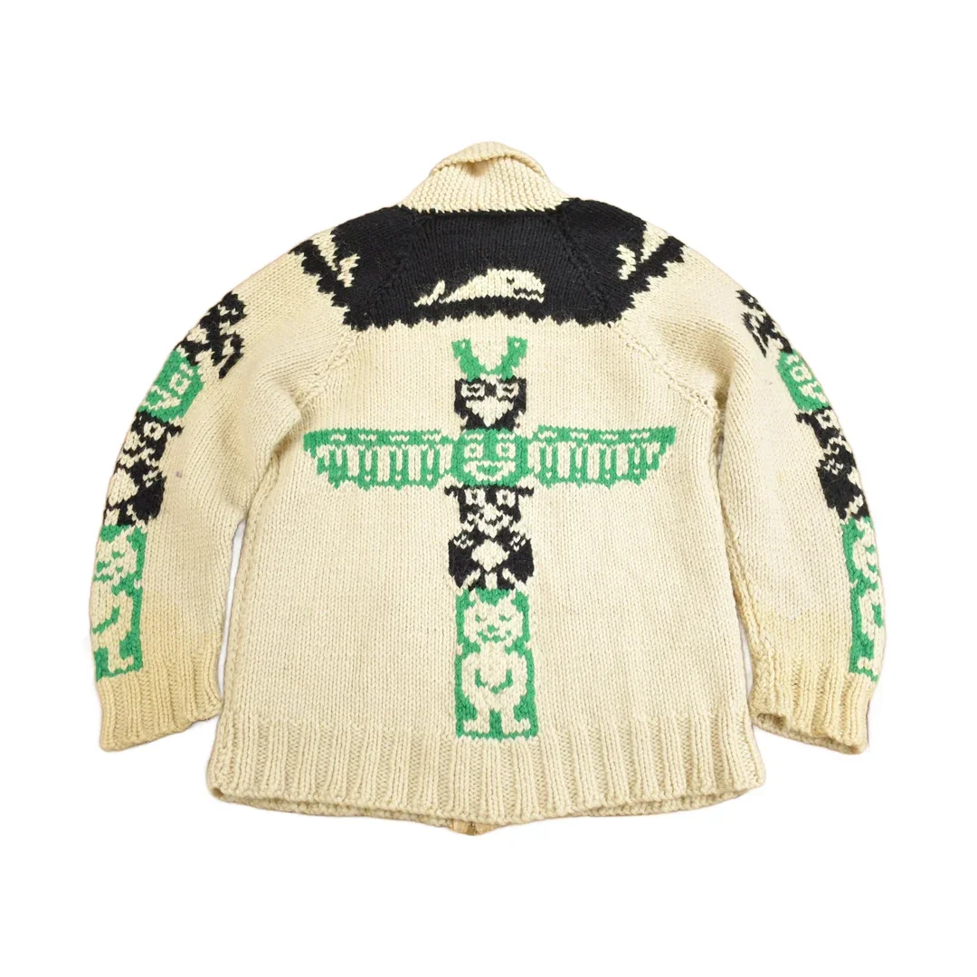 Vintage 1950s Hand-Knit Totem Pole Cowichan Sweater Men's Medium - Image 2