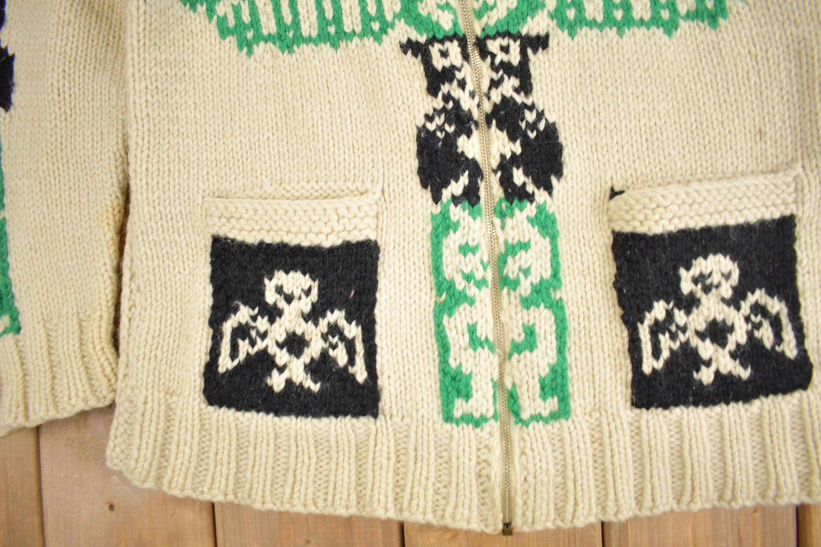 Vintage 1950s Hand-Knit Totem Pole Cowichan Sweater Men's Medium - Image 4