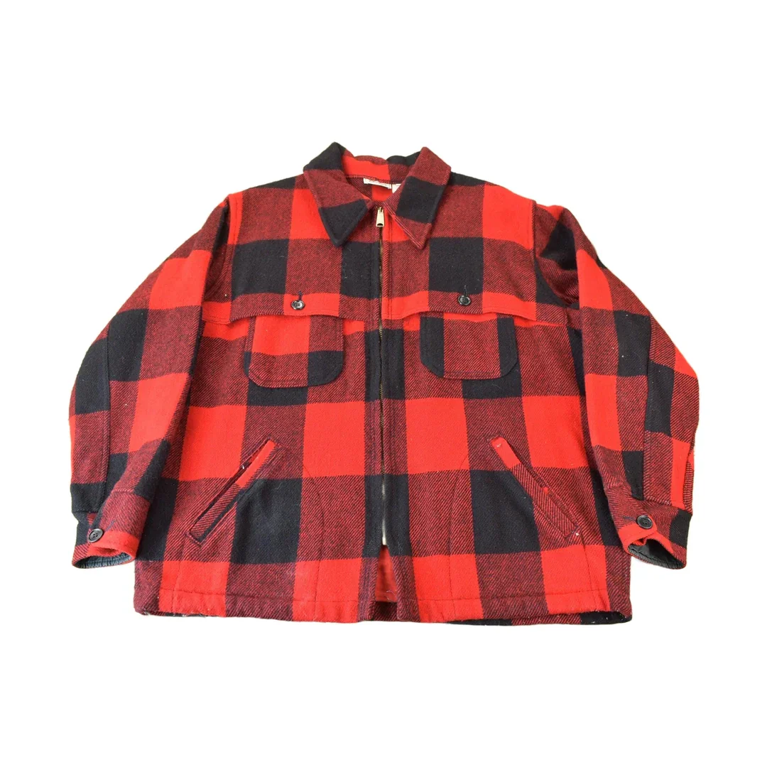 Vintage 1950s LL Bean Plaid Heavy Weight Wool Button Up Jacket Men's Large