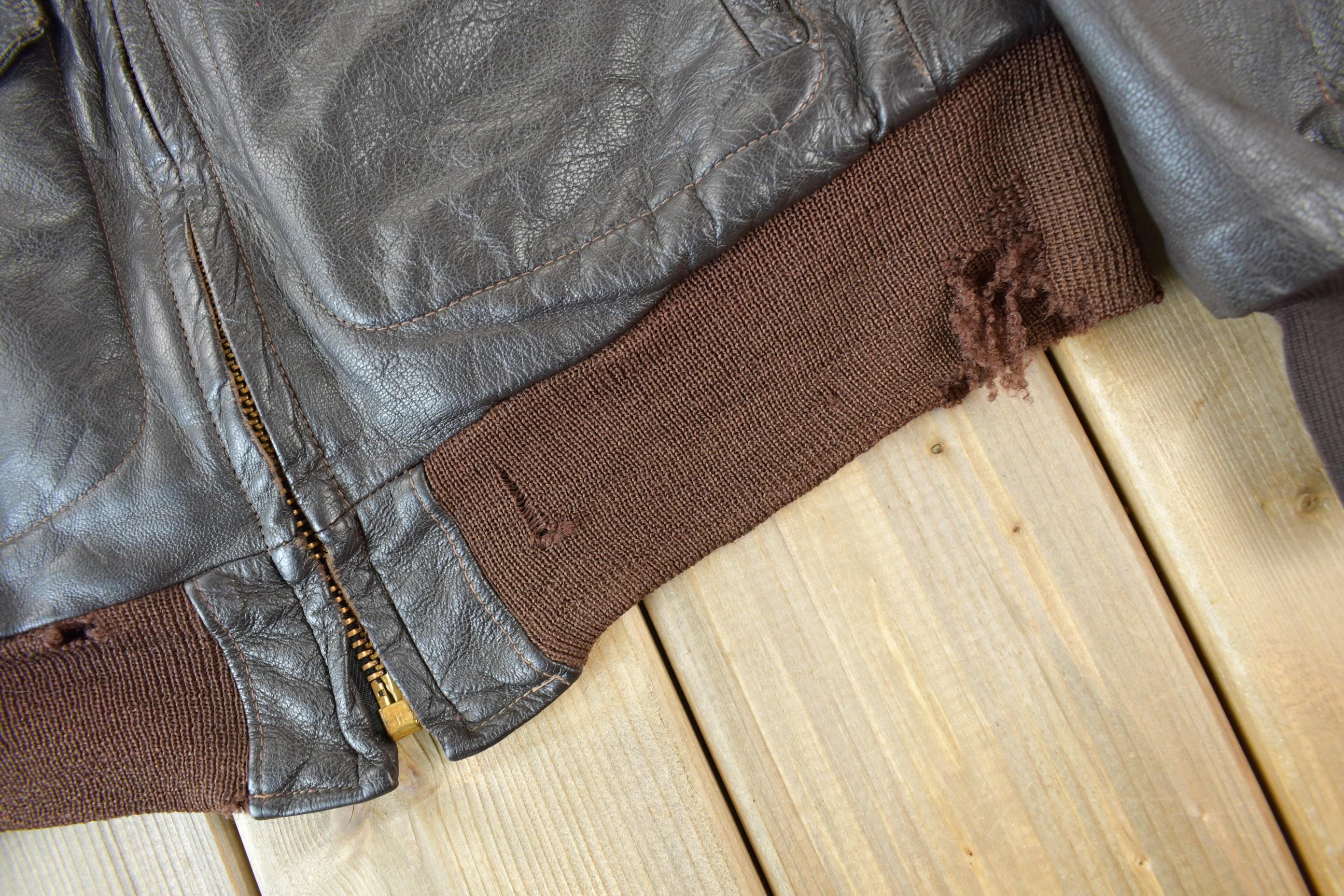 Vintage 1950s LL Bean Shearling Leather Flight Jacket Men's Medium - Image 7