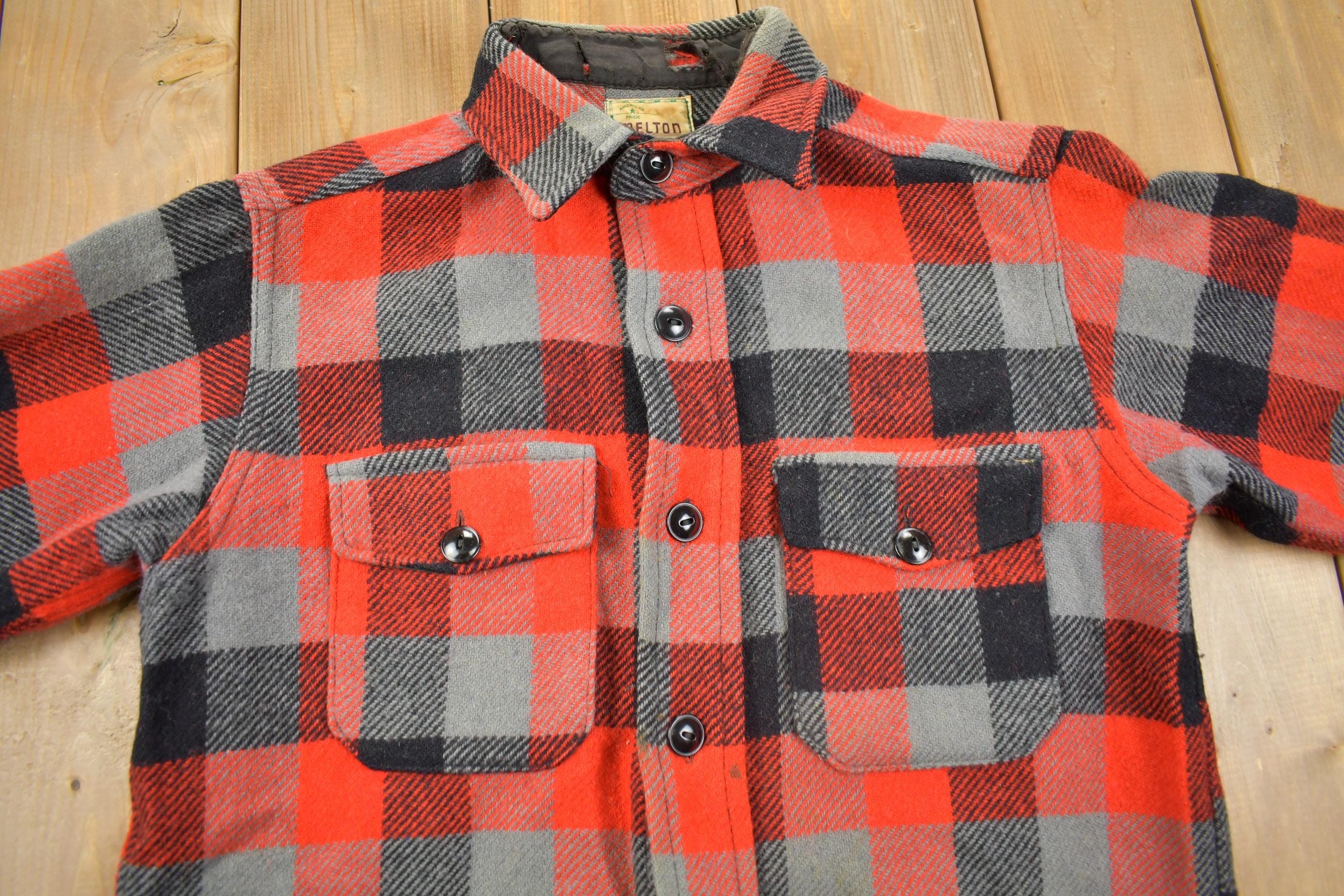 Vintage 1950s Melton Outer-Wear Buffalo Plaid Wool Hunting Jacket Men's Medium - Image 4