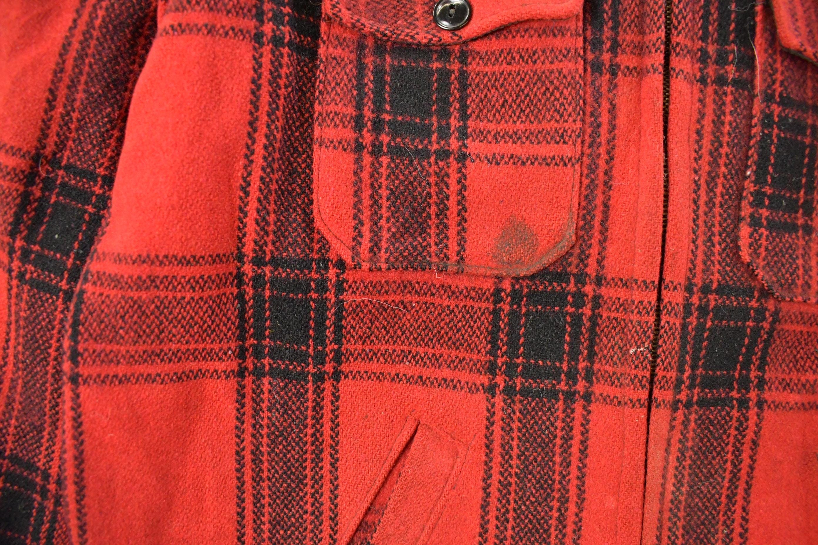 Vintage 1950s Melton Outer-Wear Buffalo Plaid Wool Hunting Jacket Men's XL - Image 4
