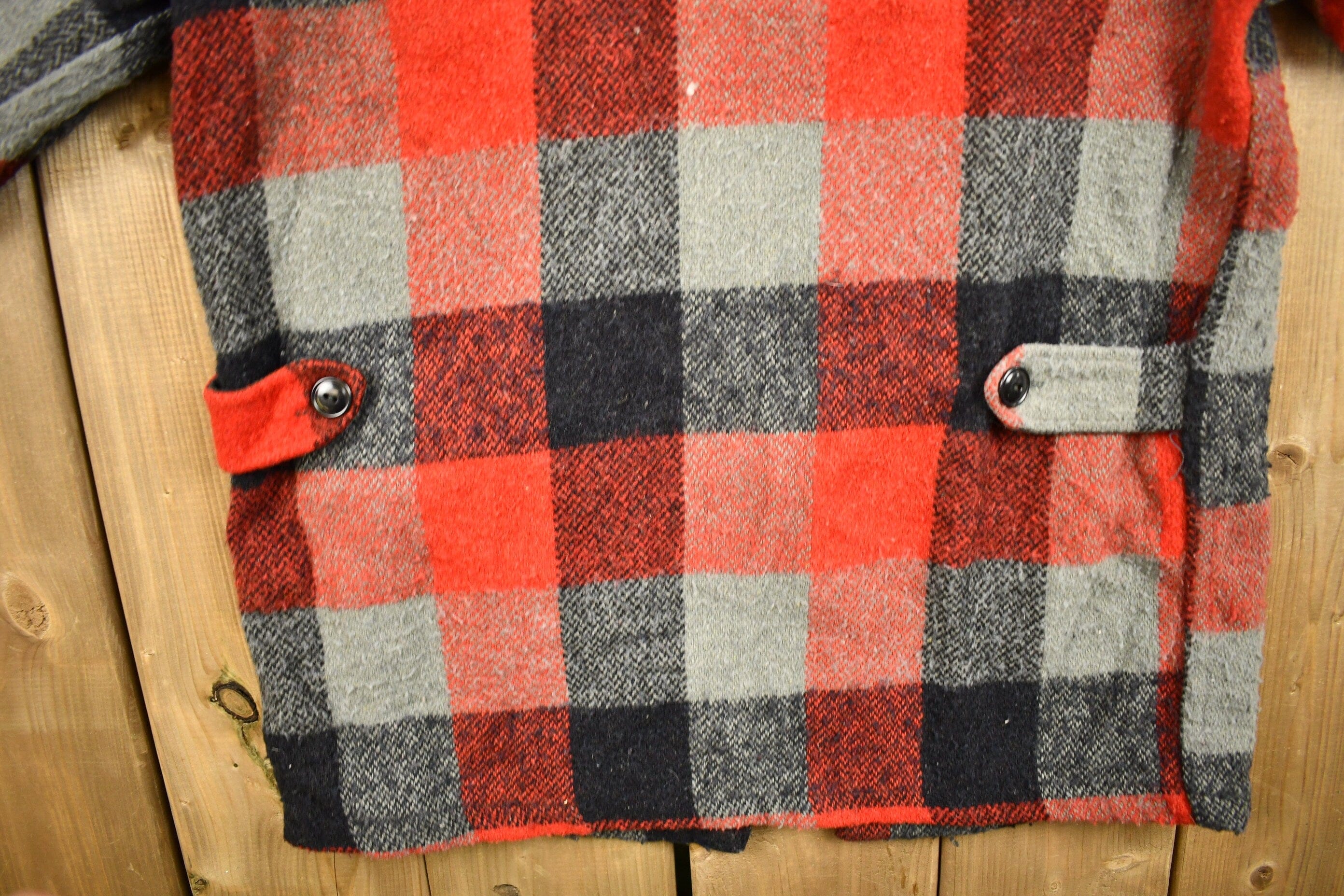 Vintage 1950s Melton Outer-Wear Buffalo Plaid Wool Hunting Jacket Men's Medium - Image 4
