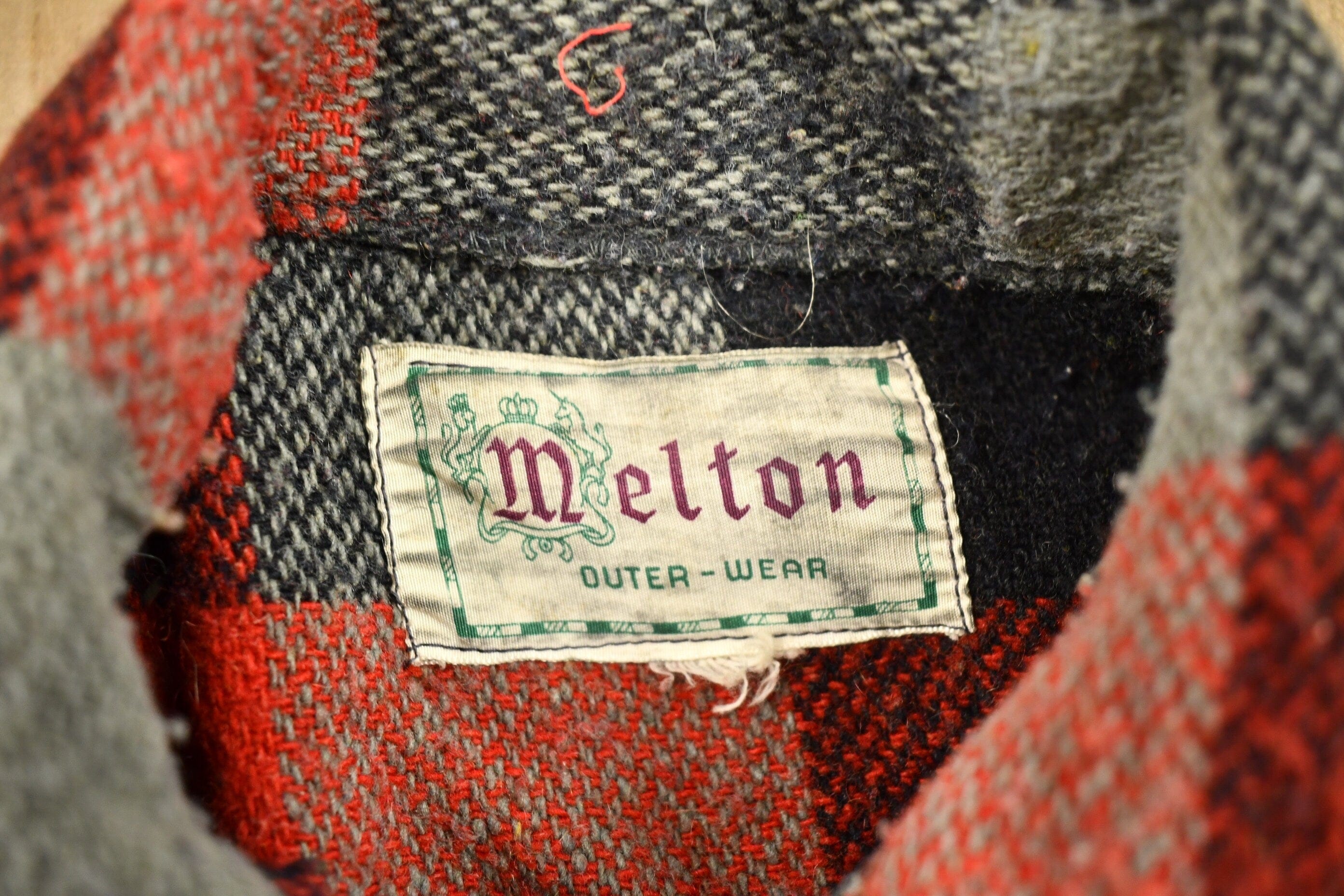 Vintage 1950s Melton Outer-Wear Buffalo Plaid Wool Hunting Jacket Men's Medium - Image 7