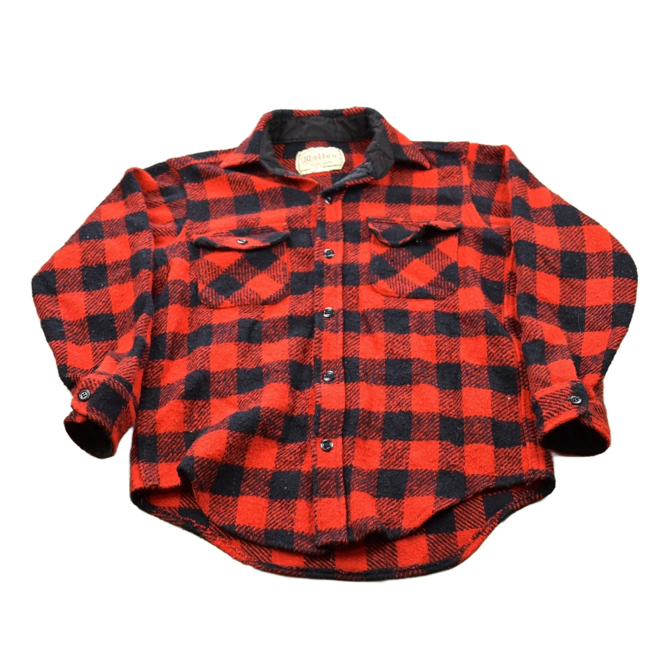 Vintage 1950s Melton Plaid Button Up Shirt Men's Medium