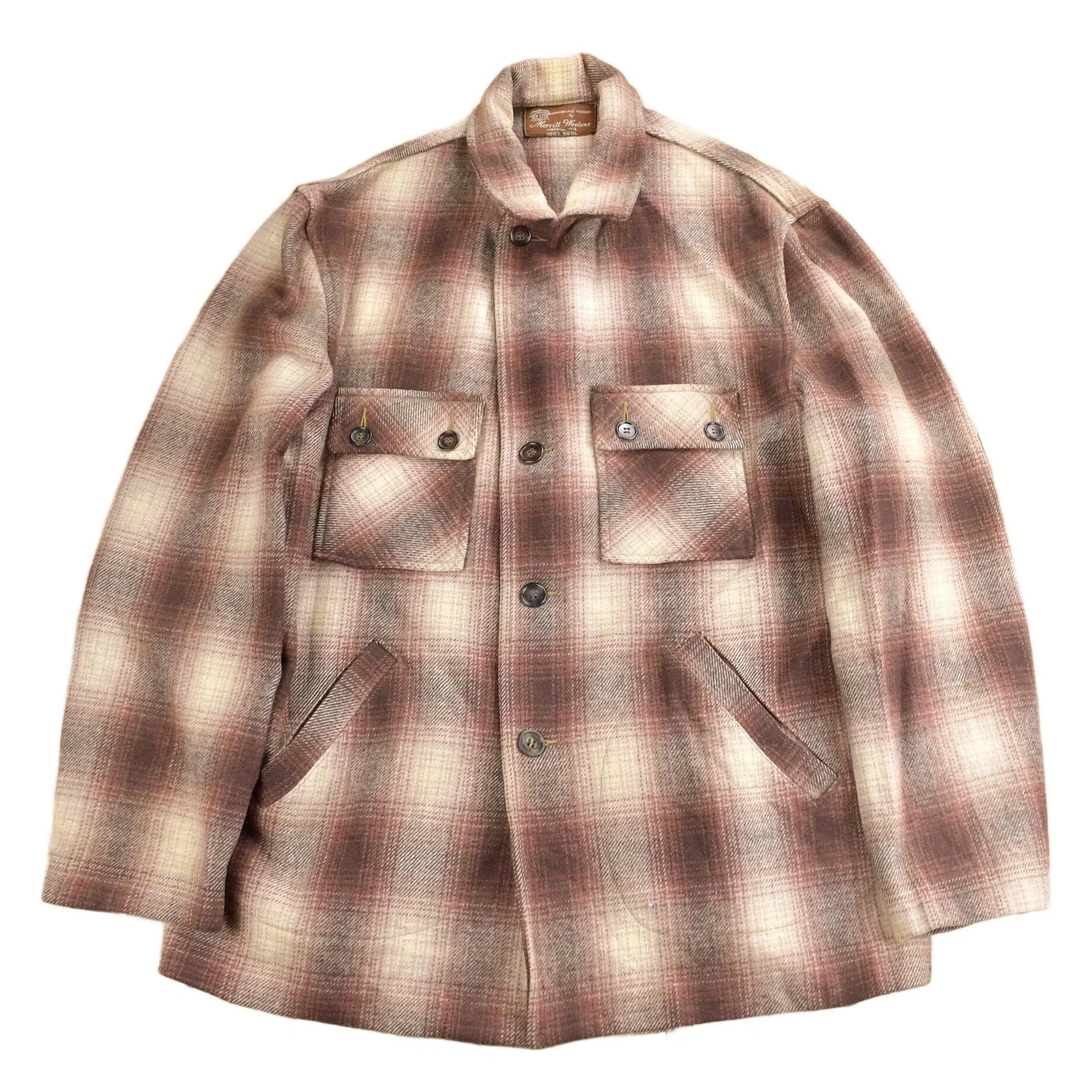 Vintage 1950s Merrill Woolens Shadow Plaid Wool Shacket Men's XL
