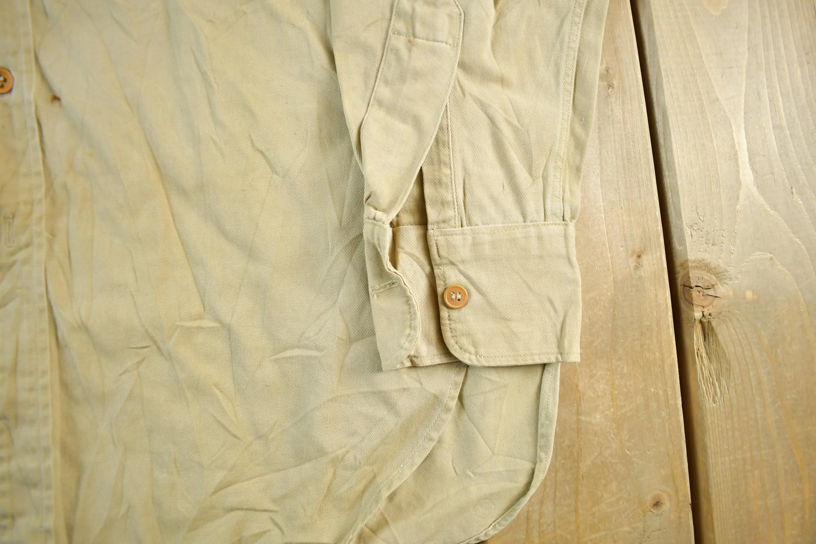 Vintage 1950s Military Khaki Button Up Shirt Men's Large - Image 3