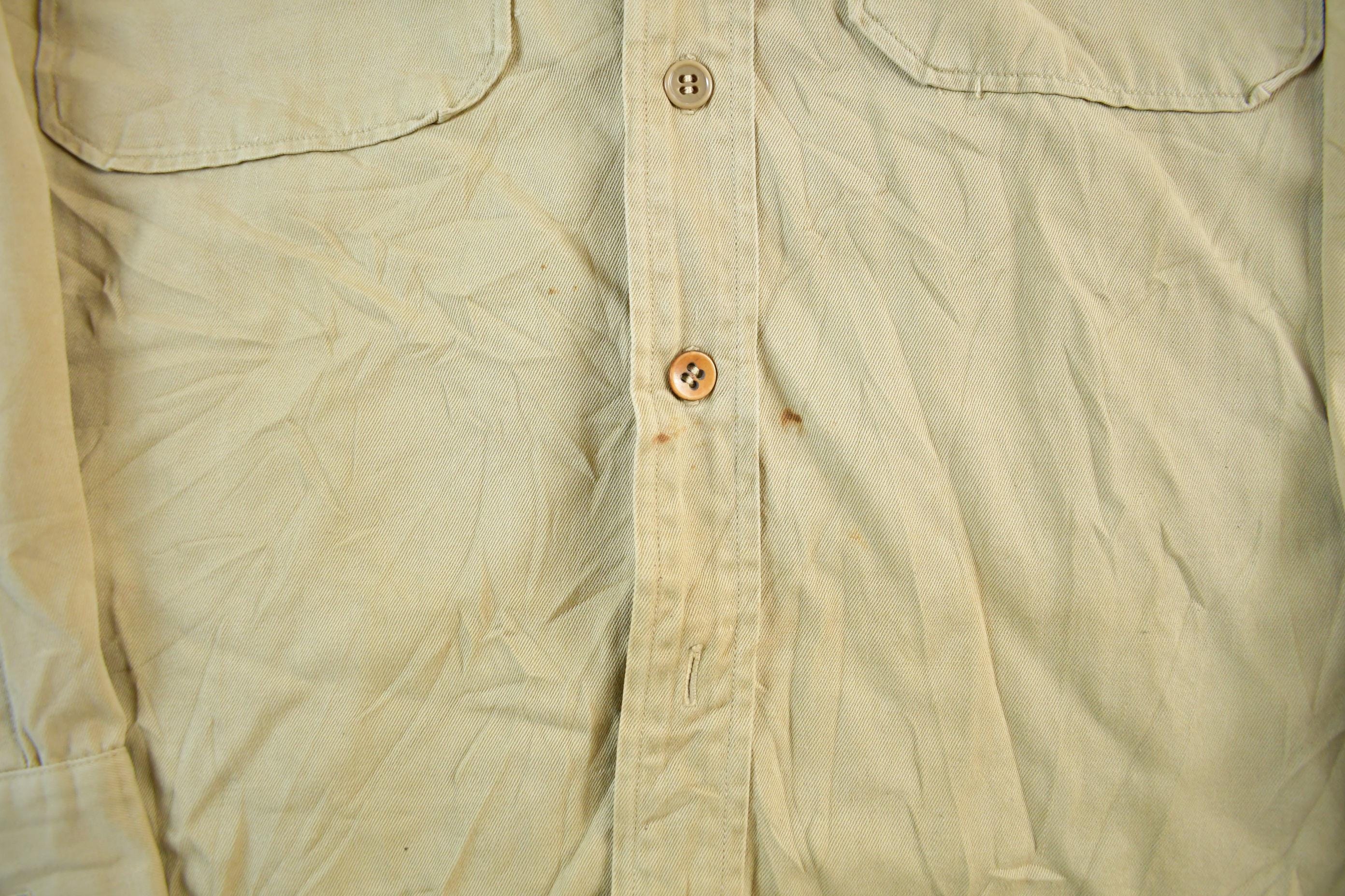 Vintage 1950s Military Khaki Button Up Shirt Men's Large - Image 4
