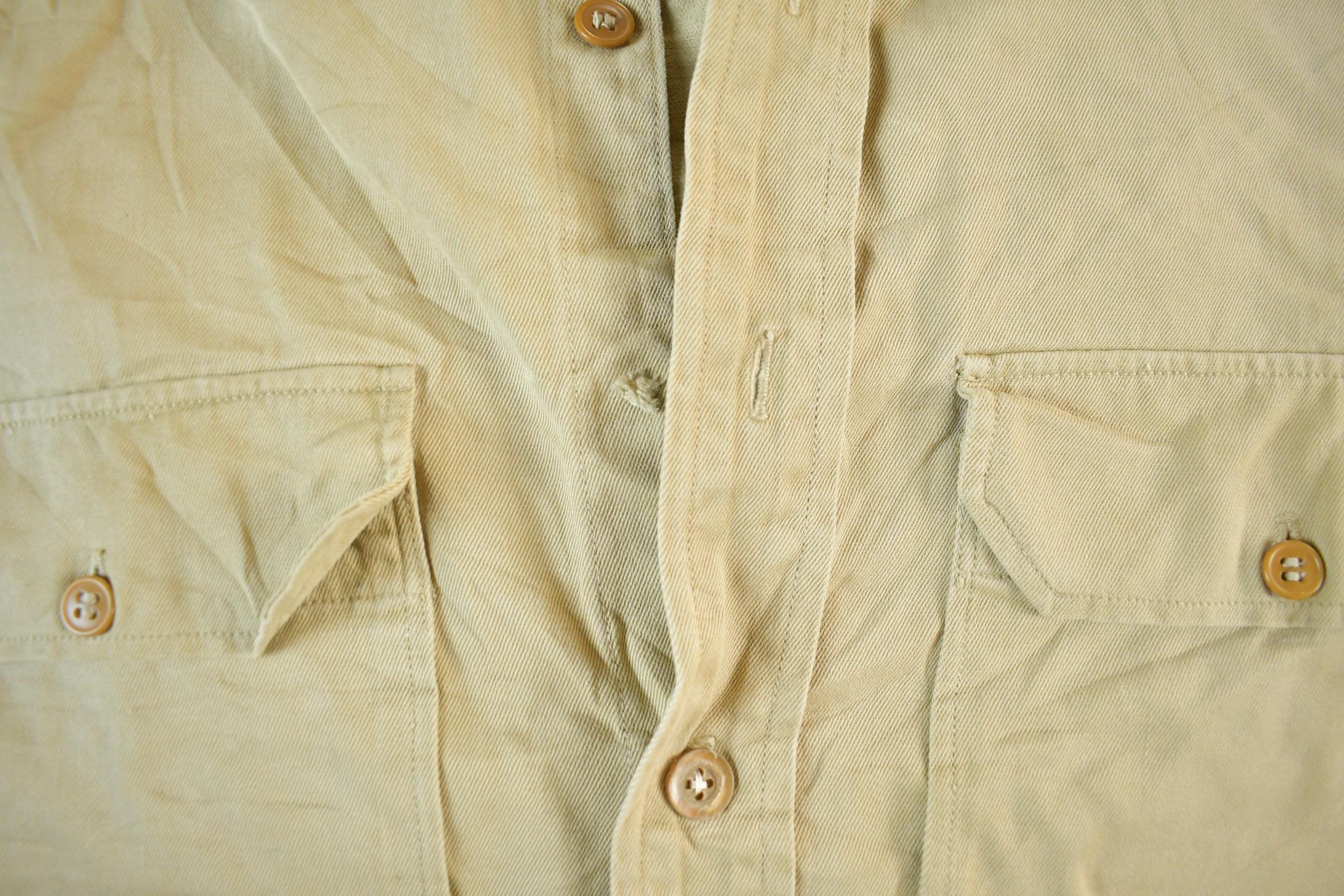 Vintage 1950s Military Khaki Button Up Shirt Men's Large - Image 5