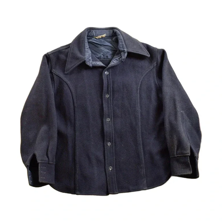 Vintage 1950s Navy Blue Wool Button Up Shirt Men's Large