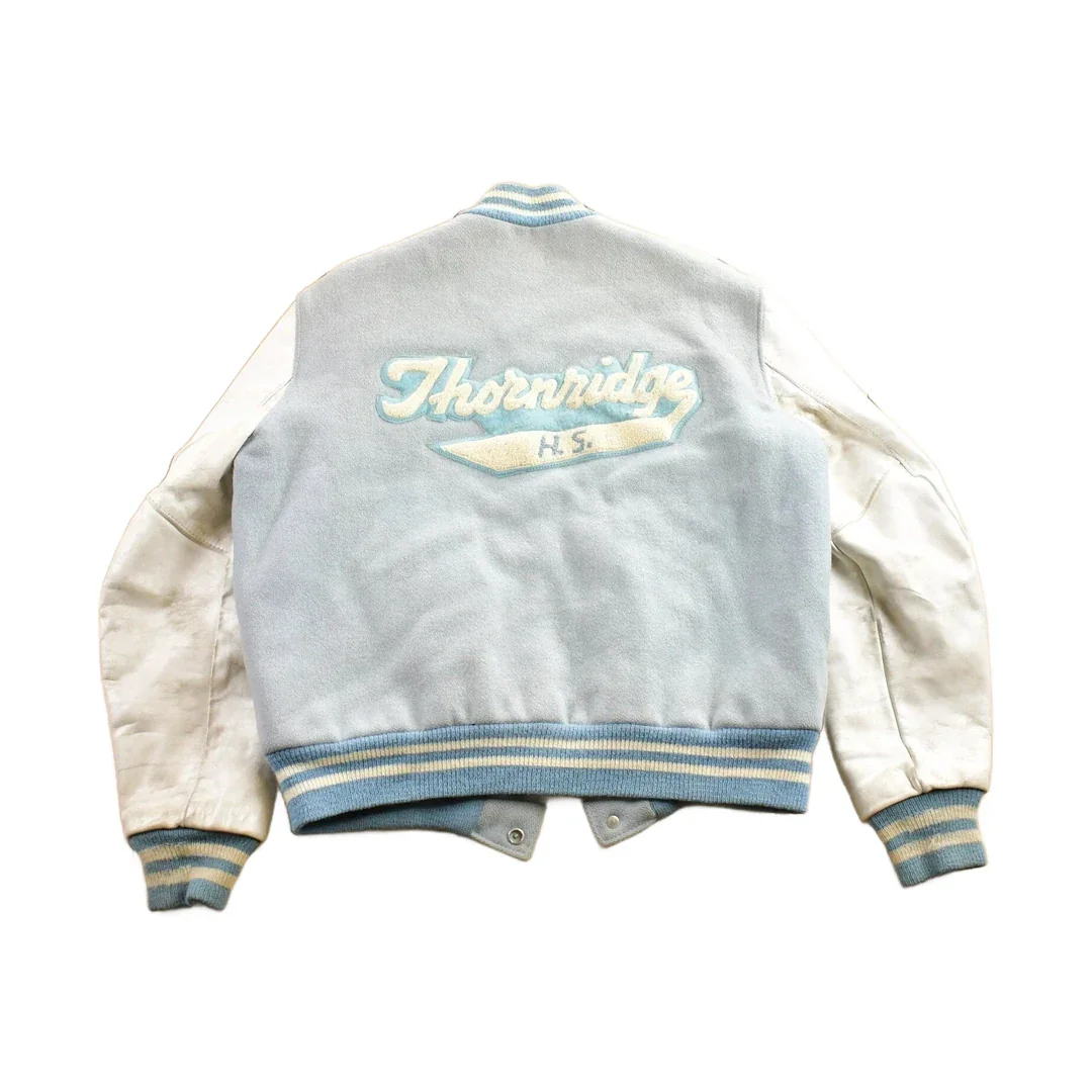 Vintage 1950s Thronridge Highschool Leather & Wool Embroidered Varsity Jacket Made In USA - Image 2