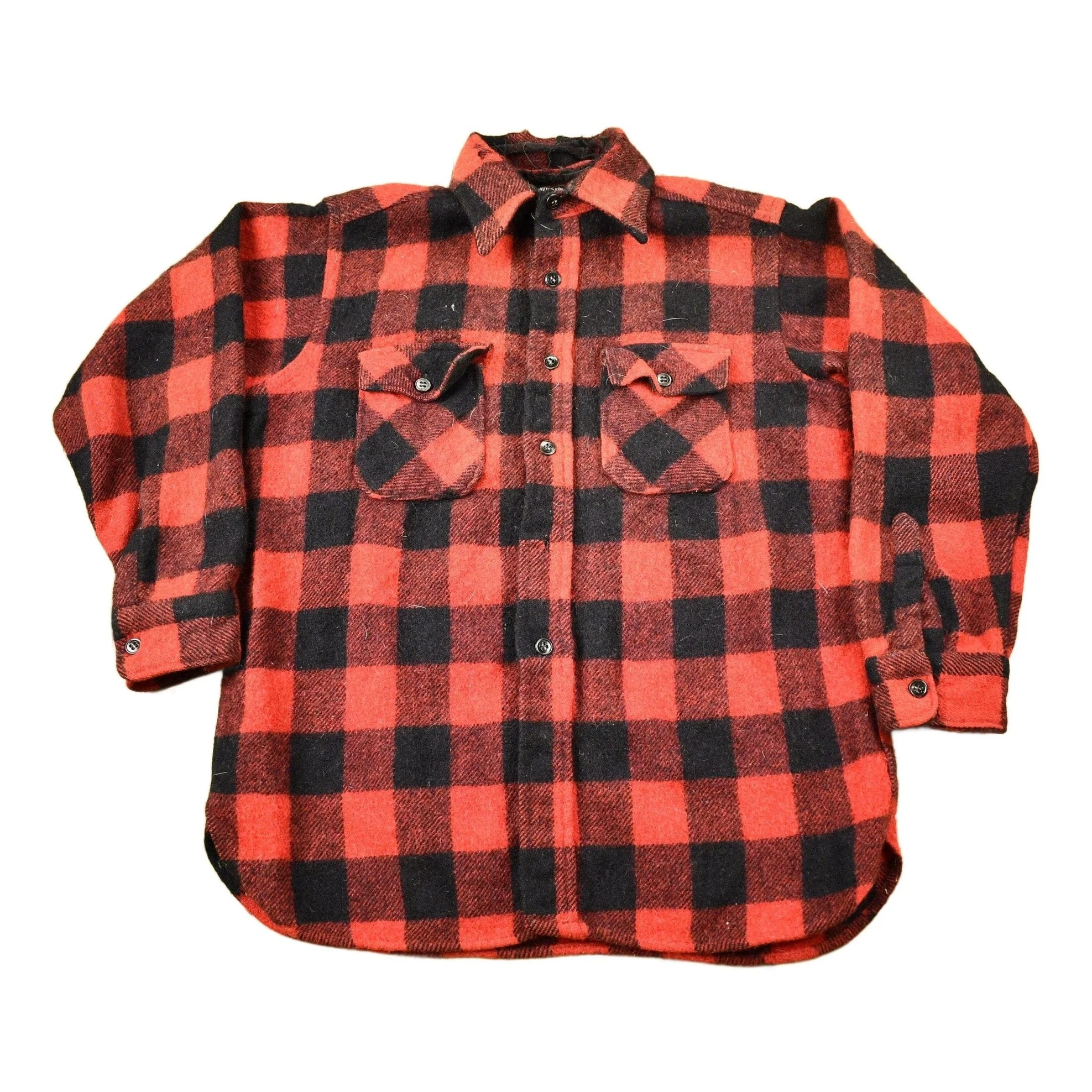 Vintage 1950s Winter King Buffalo Plaid Wool Button Up Shirt Men's Large