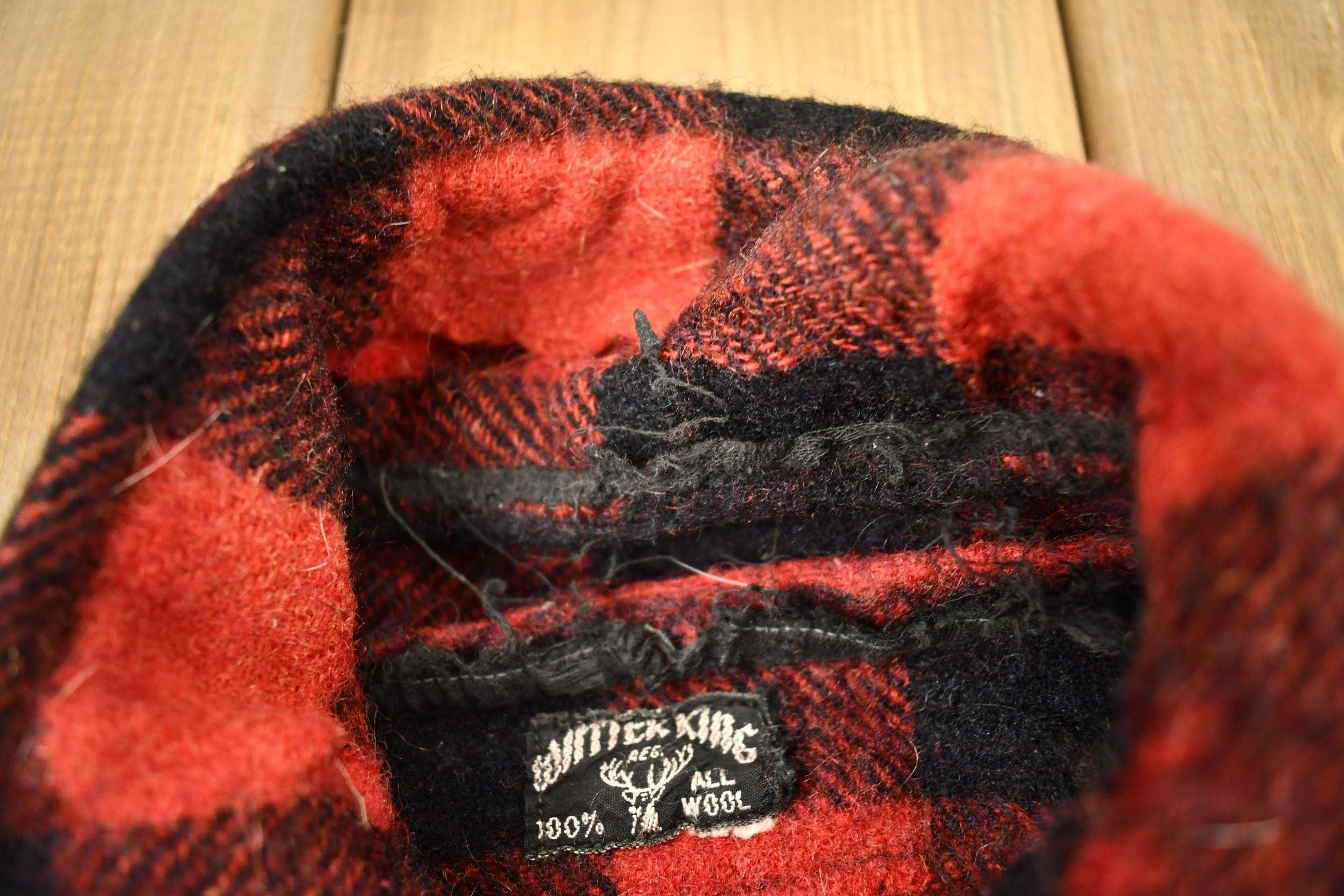Vintage 1950s Winter King Buffalo Plaid Wool Button Up Shirt Men's Large - Image 6