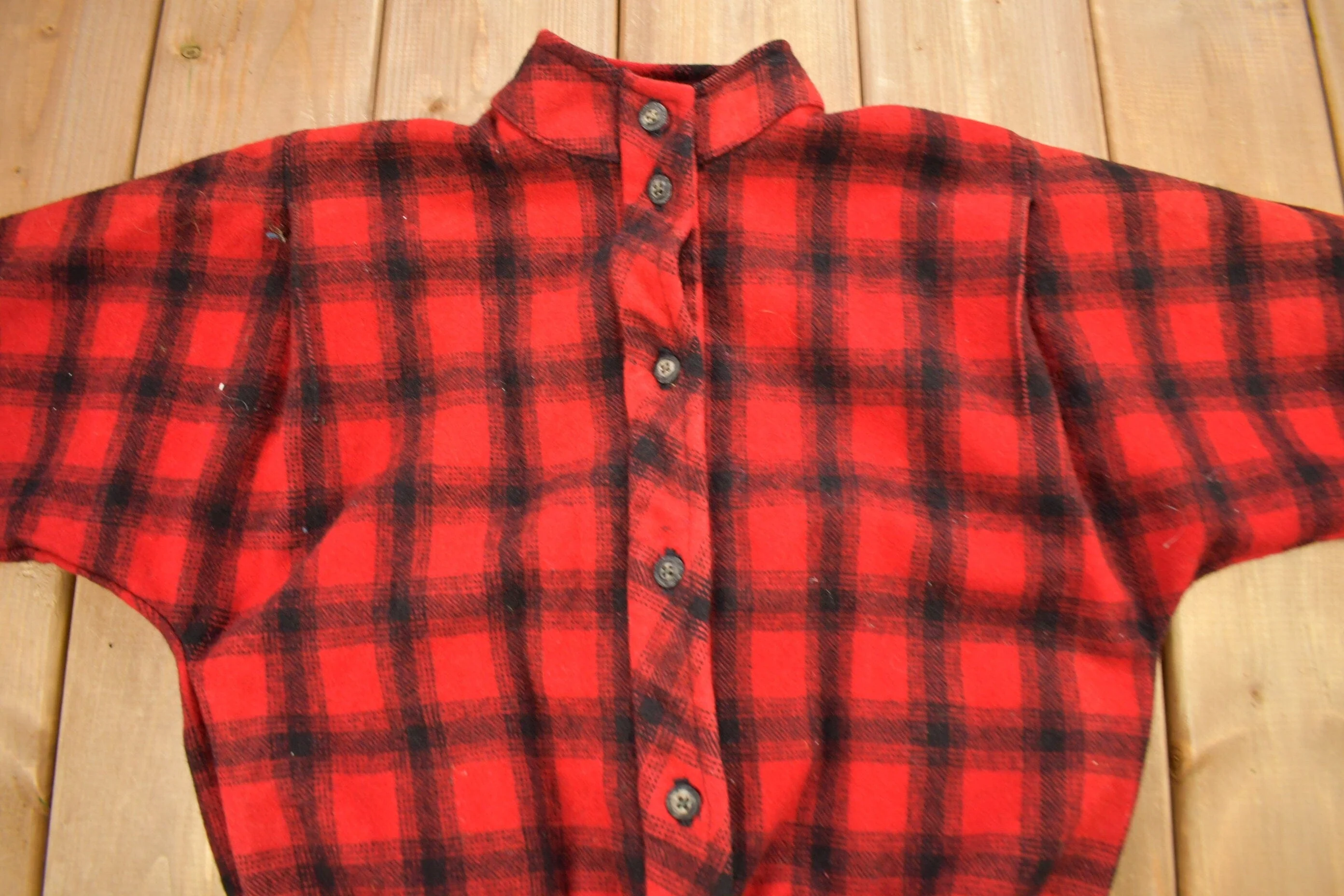 Vintage 1950s Wool Buffalo Plaid Button Up Hunting Jacket Women's XS - Image 3