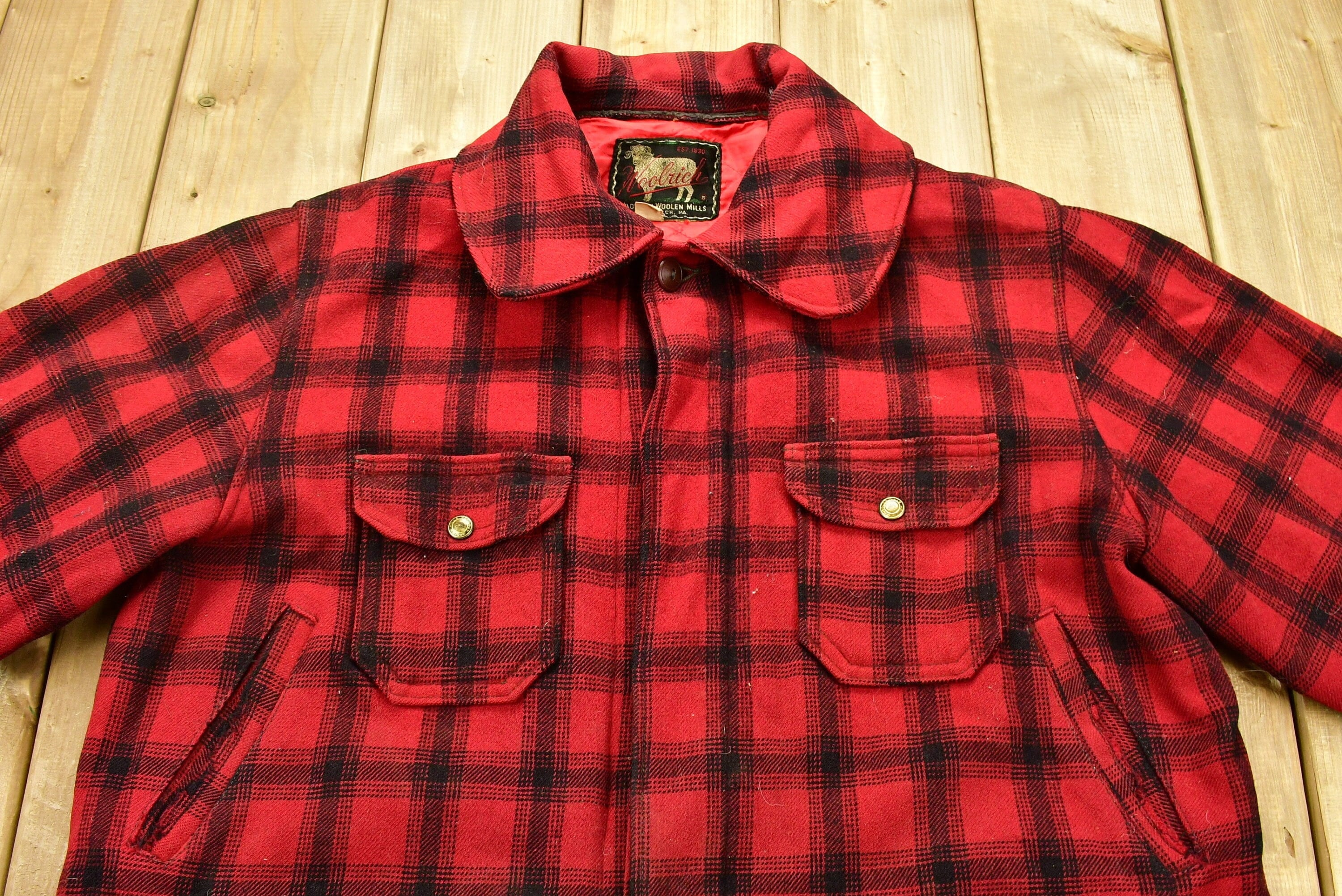 Vintage 1950s Woolrich Buffalo Plaid Wool Hunting Jacket - Image 3