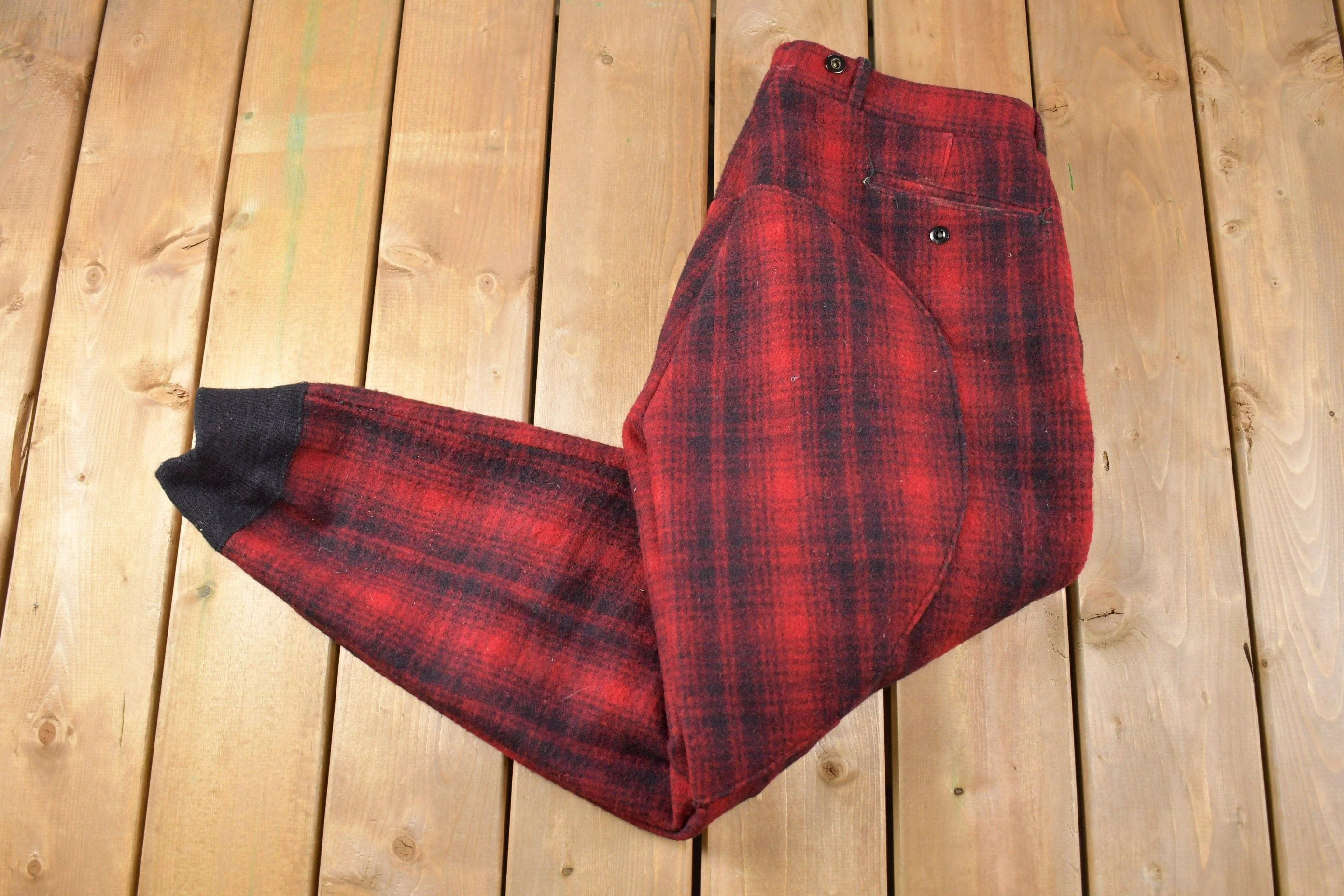 Vintage 1950s Woolrich Red Buffalo Plaid Heavy Pants Men's 34 x 30 - Image 3