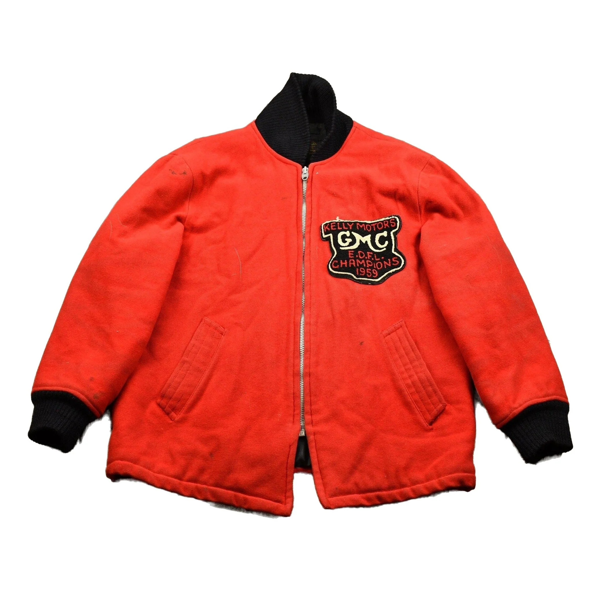 Vintage 1959 Kelly Motors GMC E.D.F.L Champions Red Wool Coat Men's 2XL