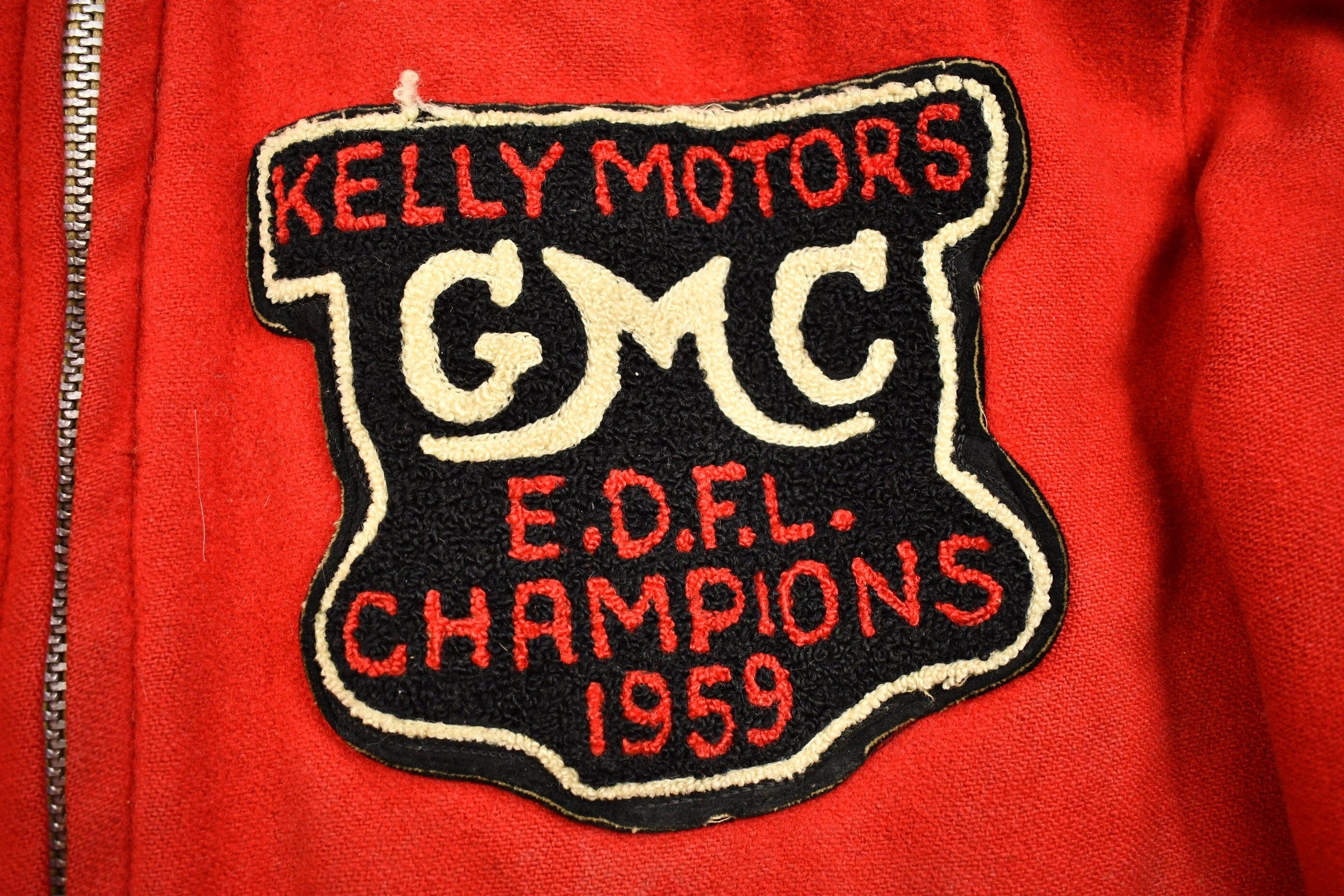 Vintage 1959 Kelly Motors GMC E.D.F.L Champions Red Wool Coat Men's 2XL - Image 3